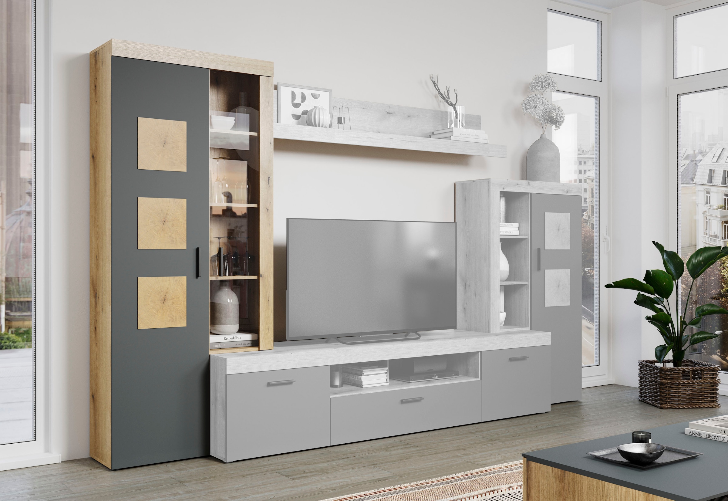 Home affaire Vitrine de rangement »Ghent« Paquet, 1 cuis tlg. avec applications en bois de bout
