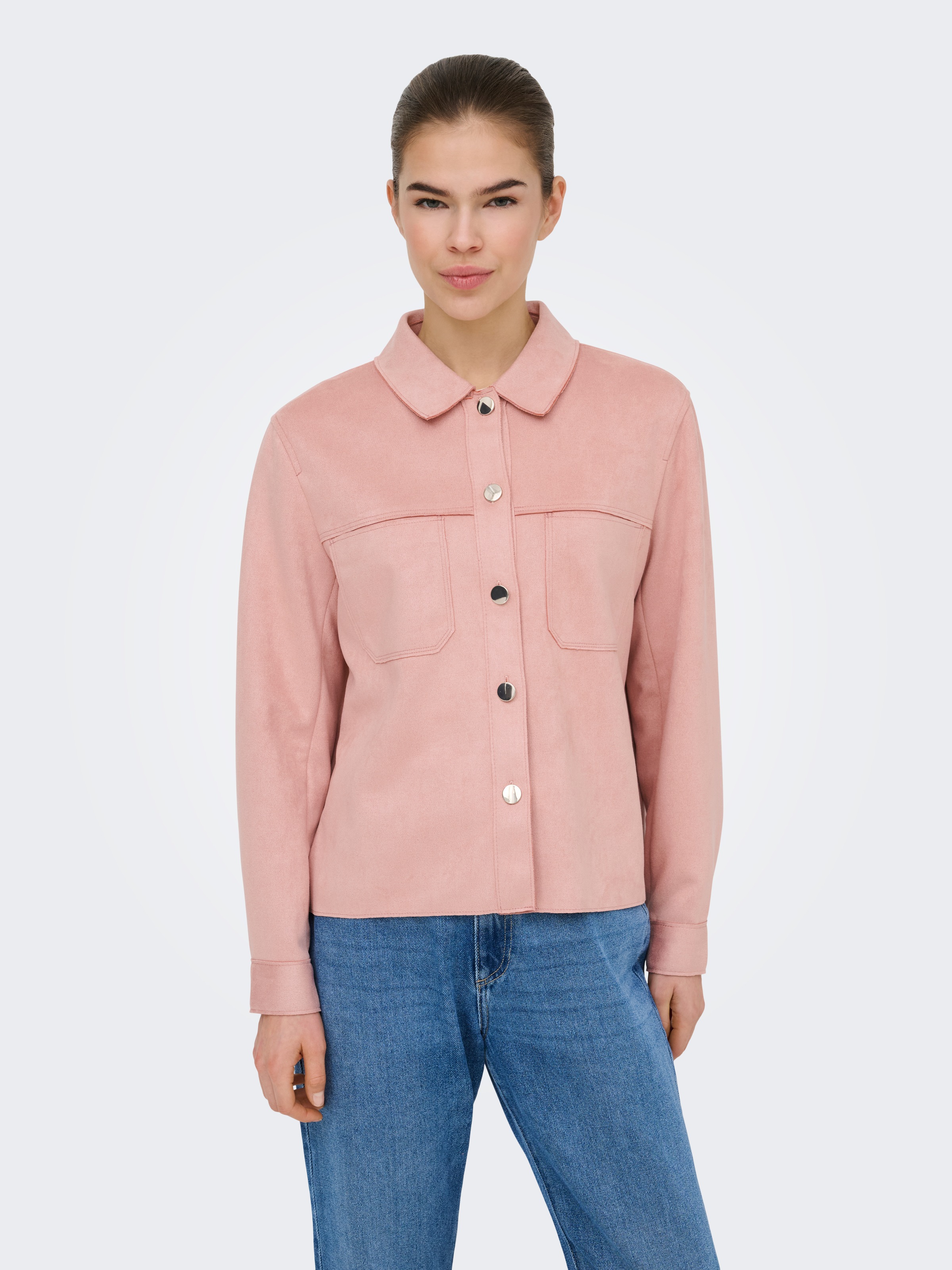 ONLY Blouse chemise »ONLMIRA L/S FAUX SUEDE SHIRT PNT« mélange de matériaux, coupe régulière