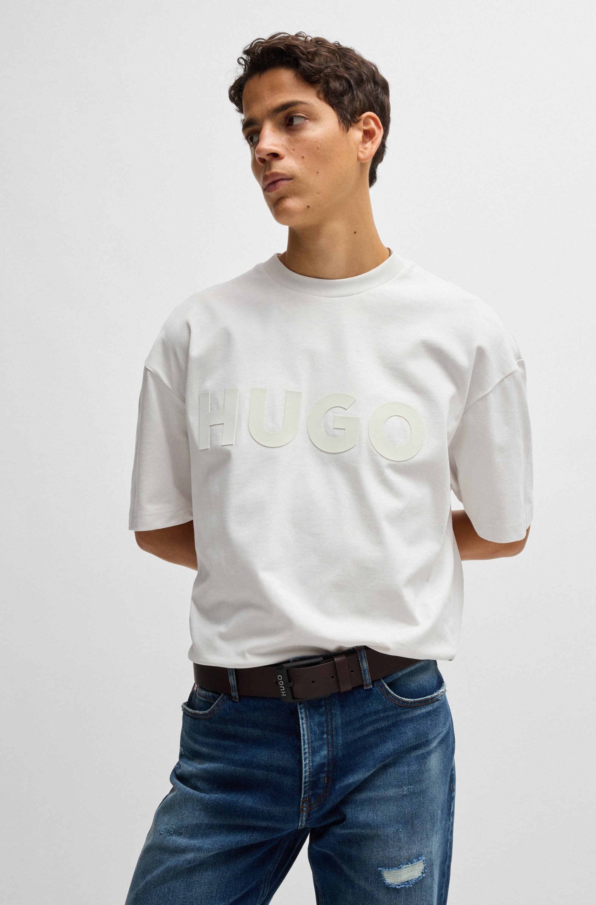 HUGO Ceinture en cuir »Gelio-B_Sz40« HUGO Markenlabel, rote Ziehnaht