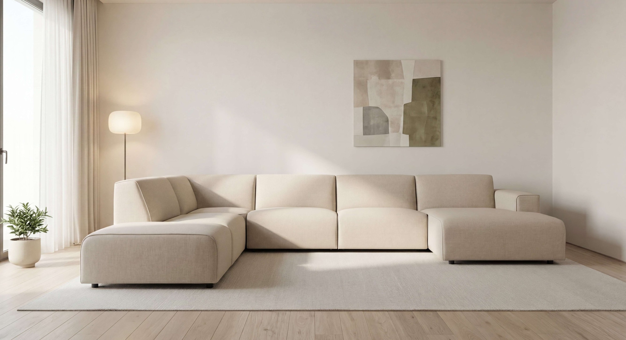 GOODproduct Paysage de salon »Naddine« L. 389 cm, forme en U, tissu structuré effet mélange, suspension ondulée