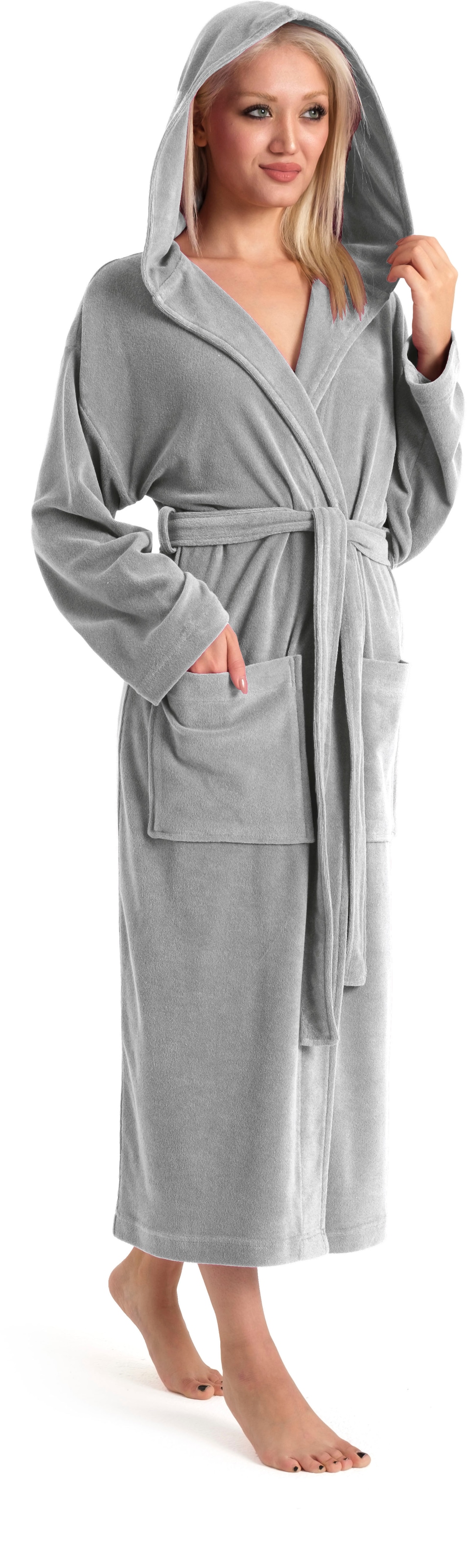 my home Peignoir de bain femme »Jule, ideal für Sauna & Spa, Hotelbademantel, Morgenmantel« 1 cuis einfarbiger Leichtfrottier-Bademantel, hoher Baumwollanteil, XS-4XL