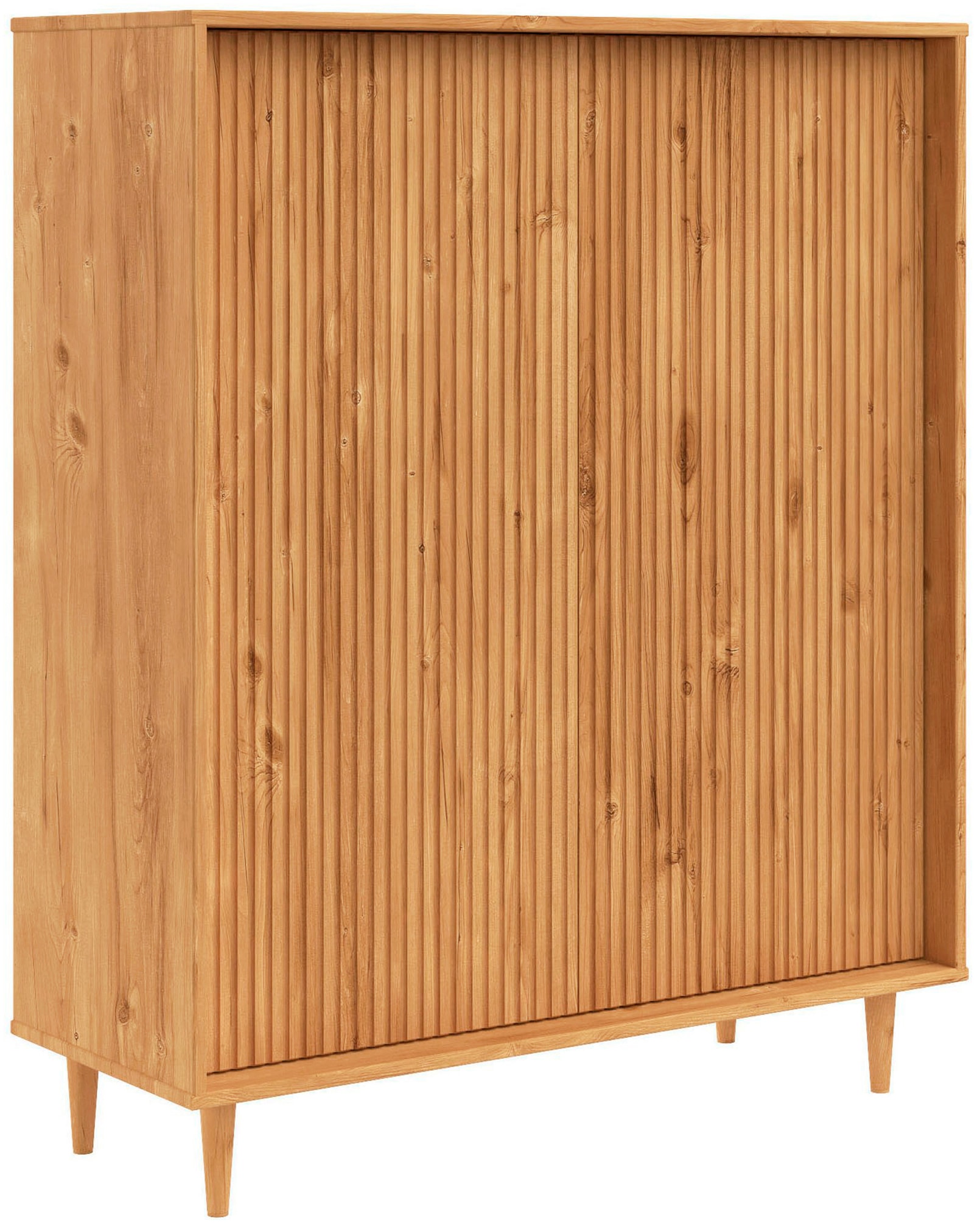 GOODproduct Buffet haut »Malmedy Front mit gefrästen Rillen« commode armoire moyenne en pin massif, push-to-open, L 100 cm