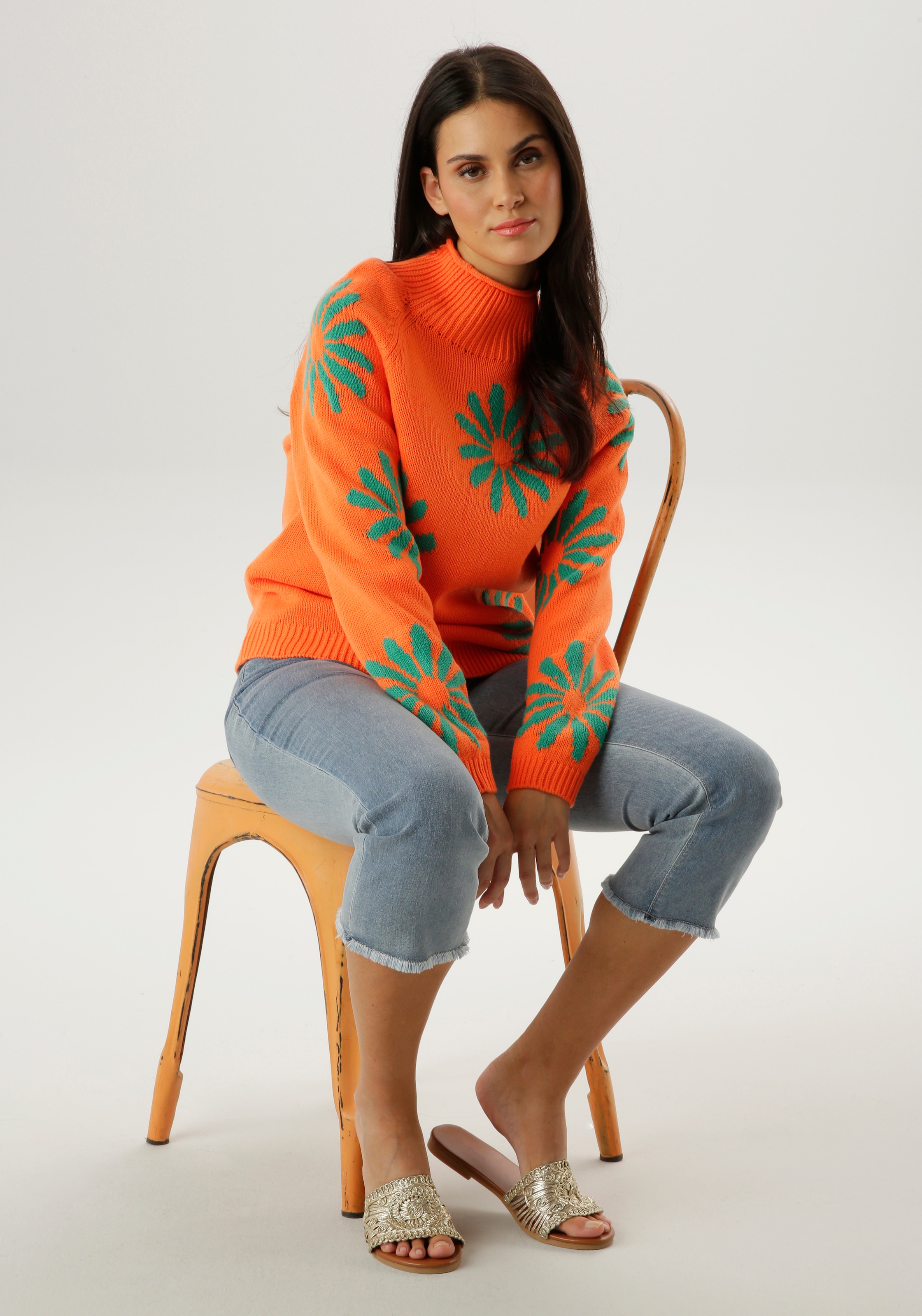 Aniston SELECTED Strickpullover mit grossen, fantasievollen Blüten - NEUE KOLLEKTION