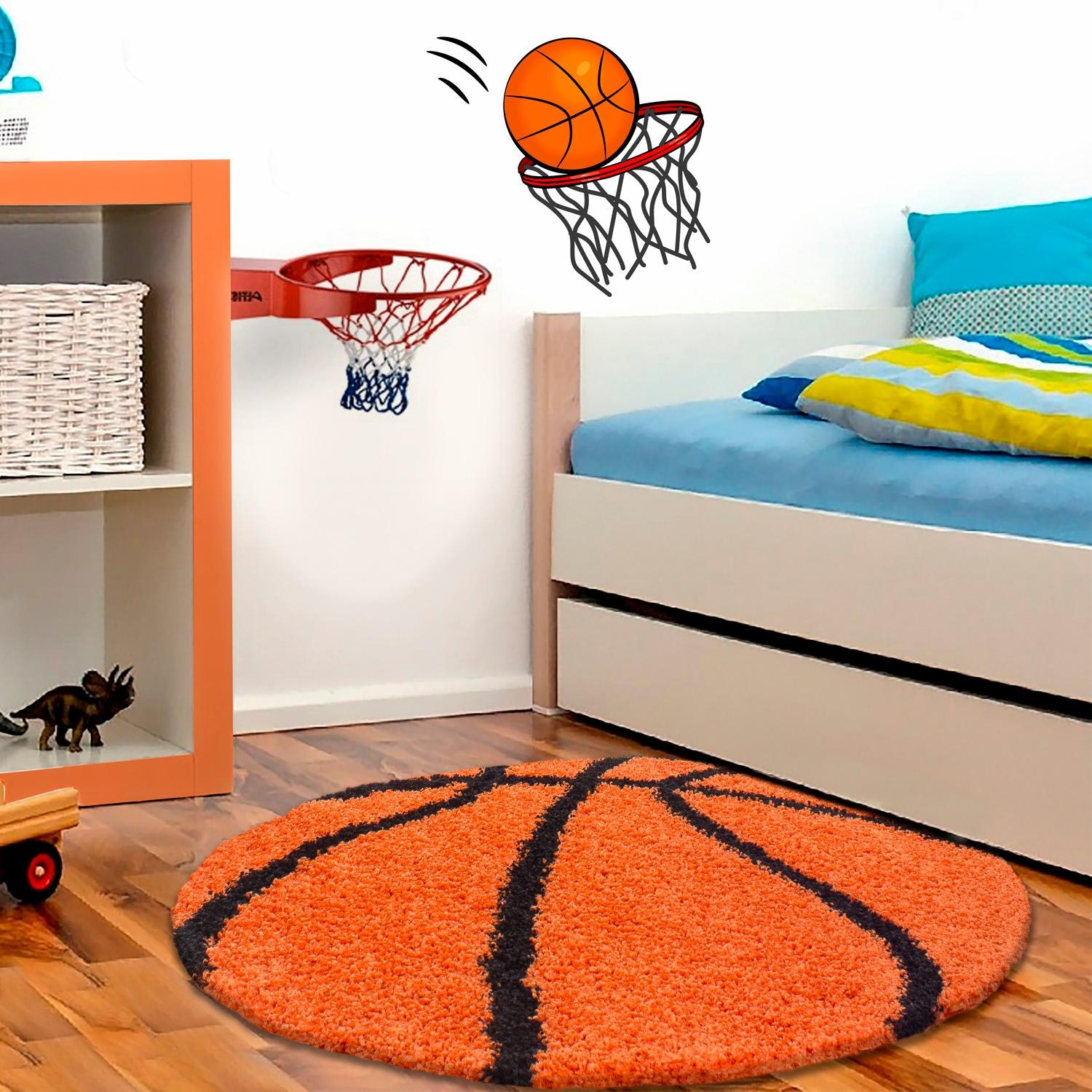 Ayyildiz Teppiche Tapis pour enfants »Fun 6002« Rond 30 mm Höhe Motiv Basketball, Kinder- und Jugendzimmer