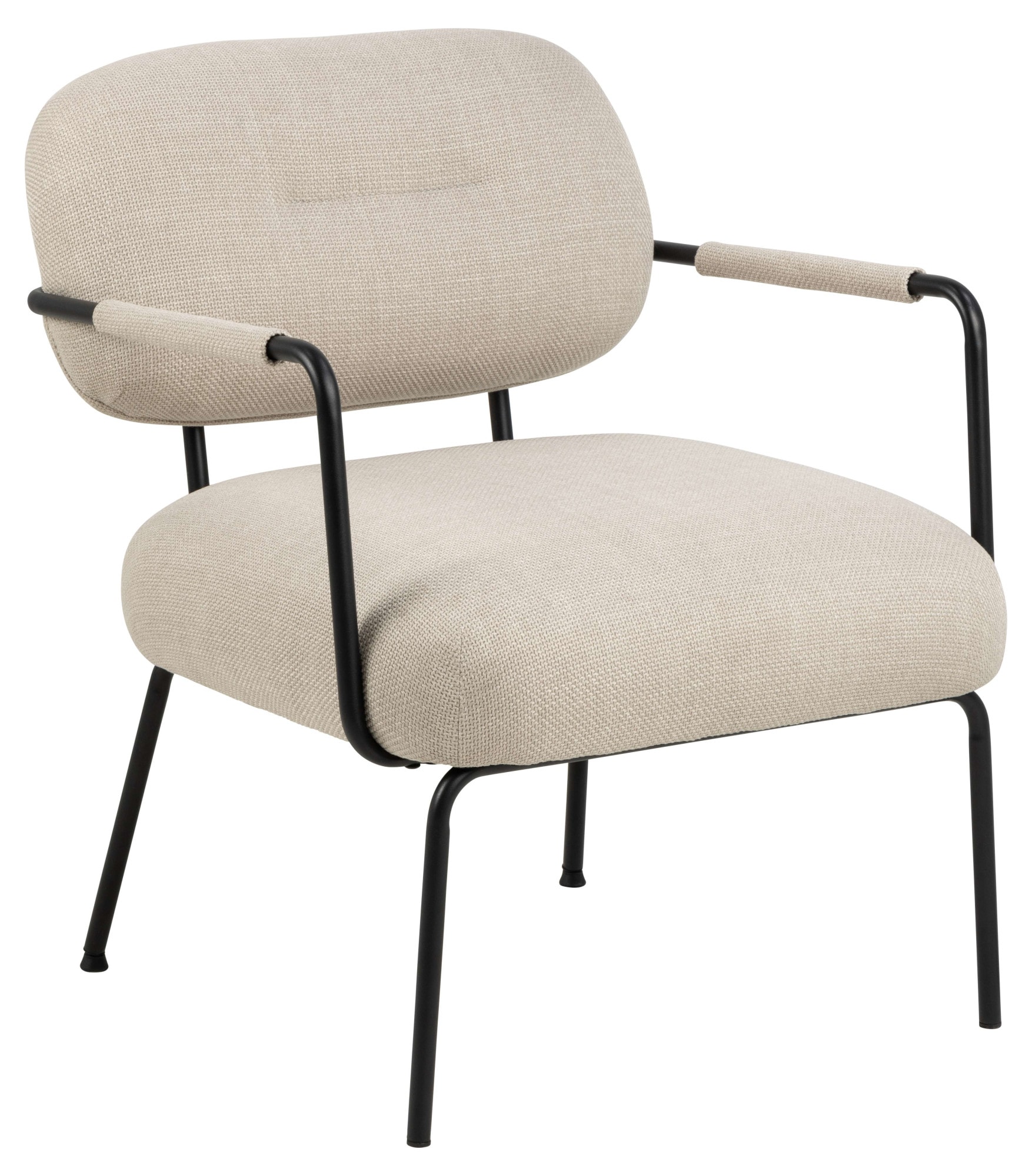 ACTONA GROUP Fauteuil lounge »Dillon Polstersessel, Armlehne,« Fauteuil lounge, tissu beige, pieds en acier noir, hauteur d'assise : 46,5 cm
