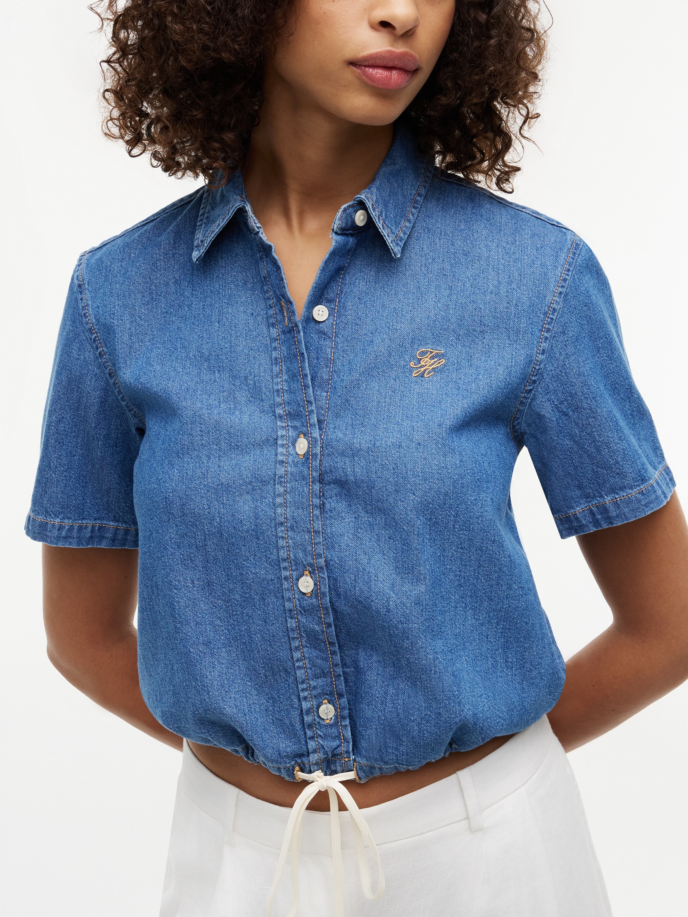 Tommy Hilfiger Blouse en jean »BOXY TIE SHIRT MIA SS« Baumwolle