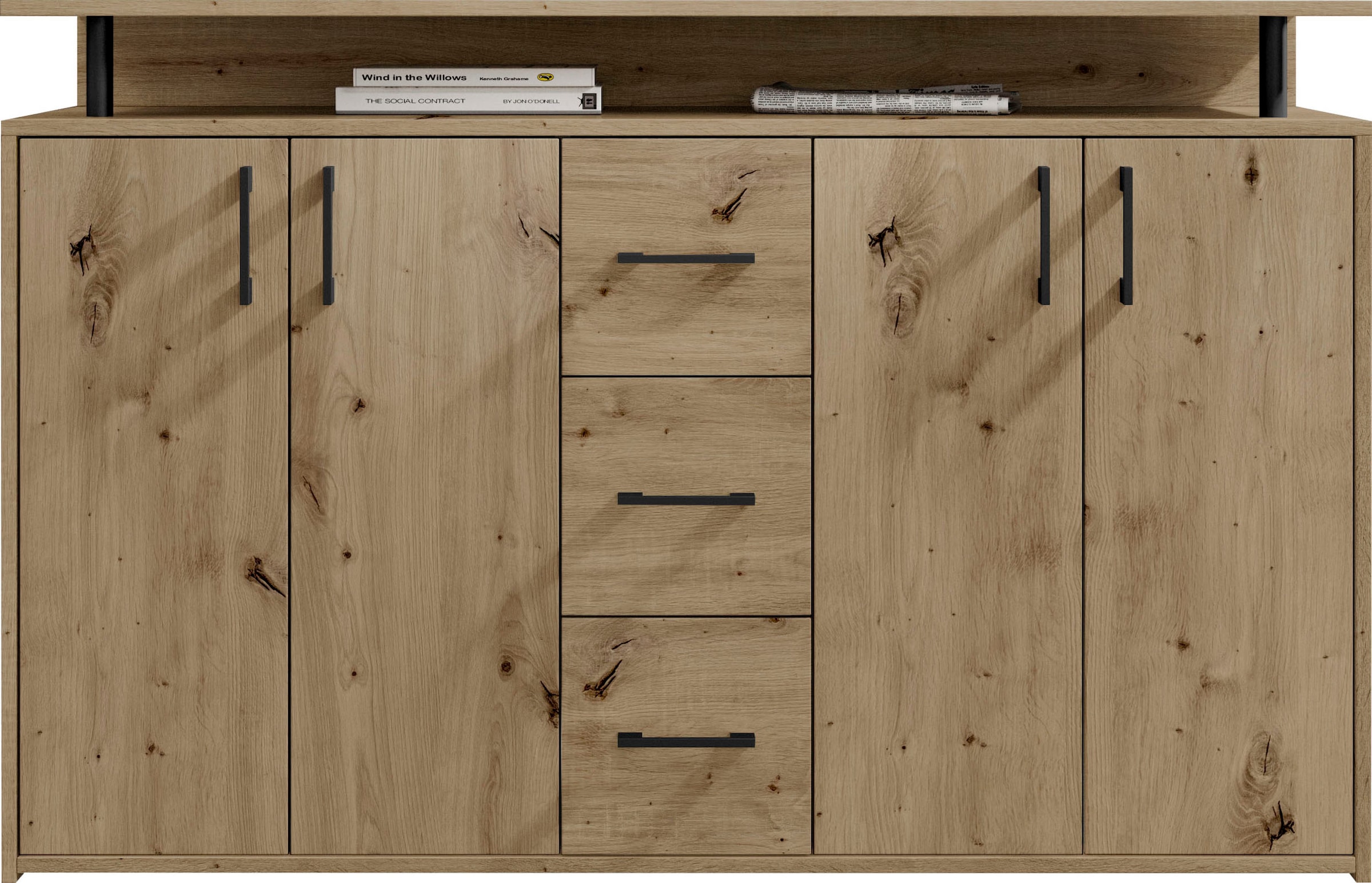 HBZ Sideboard »Drivno Sideboard, B/H/T 139x90x34 cm« Breite 139cm, Kugelauszug, Einlegeböden verstellbar, 3 Schubkästen