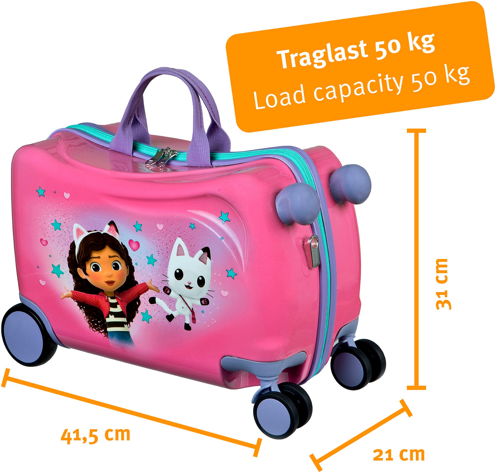 UNDERCOVER Valise pour enfants »Ride-on Trolley, Gabby's Dollhouse« 20 litre 4 Rollen zum sitzen und ziehen