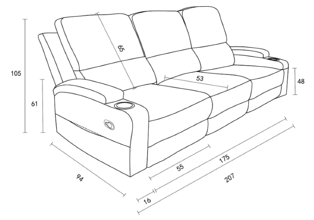 Home affaire 3-Sitzer »Napori« Kinosofa mit 2 x Relaxfunktion und Getränkehalter