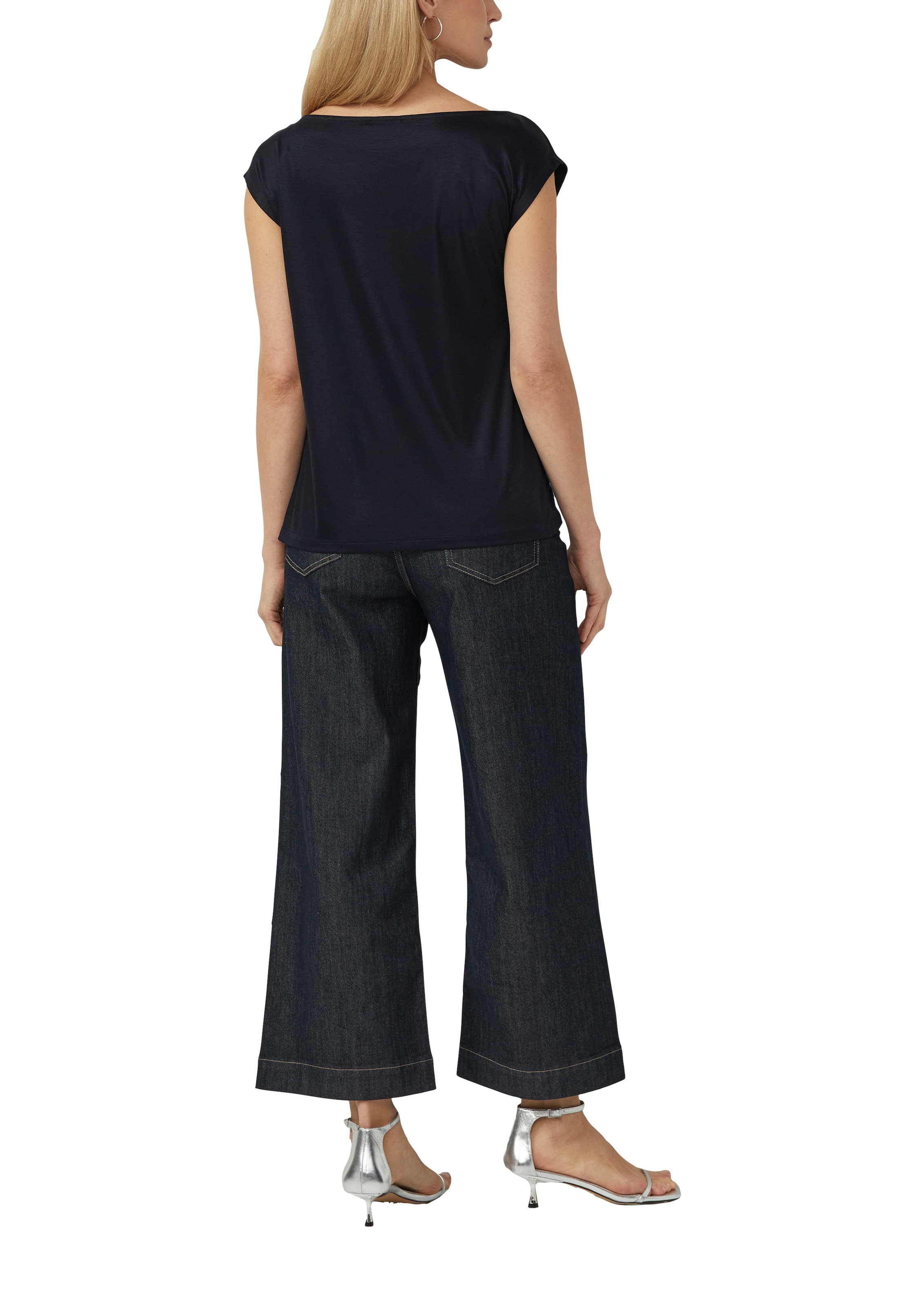 s.Oliver BLACK LABEL T-shirt cascade mit Wasserfall-Kragen und aus reiner Viskose