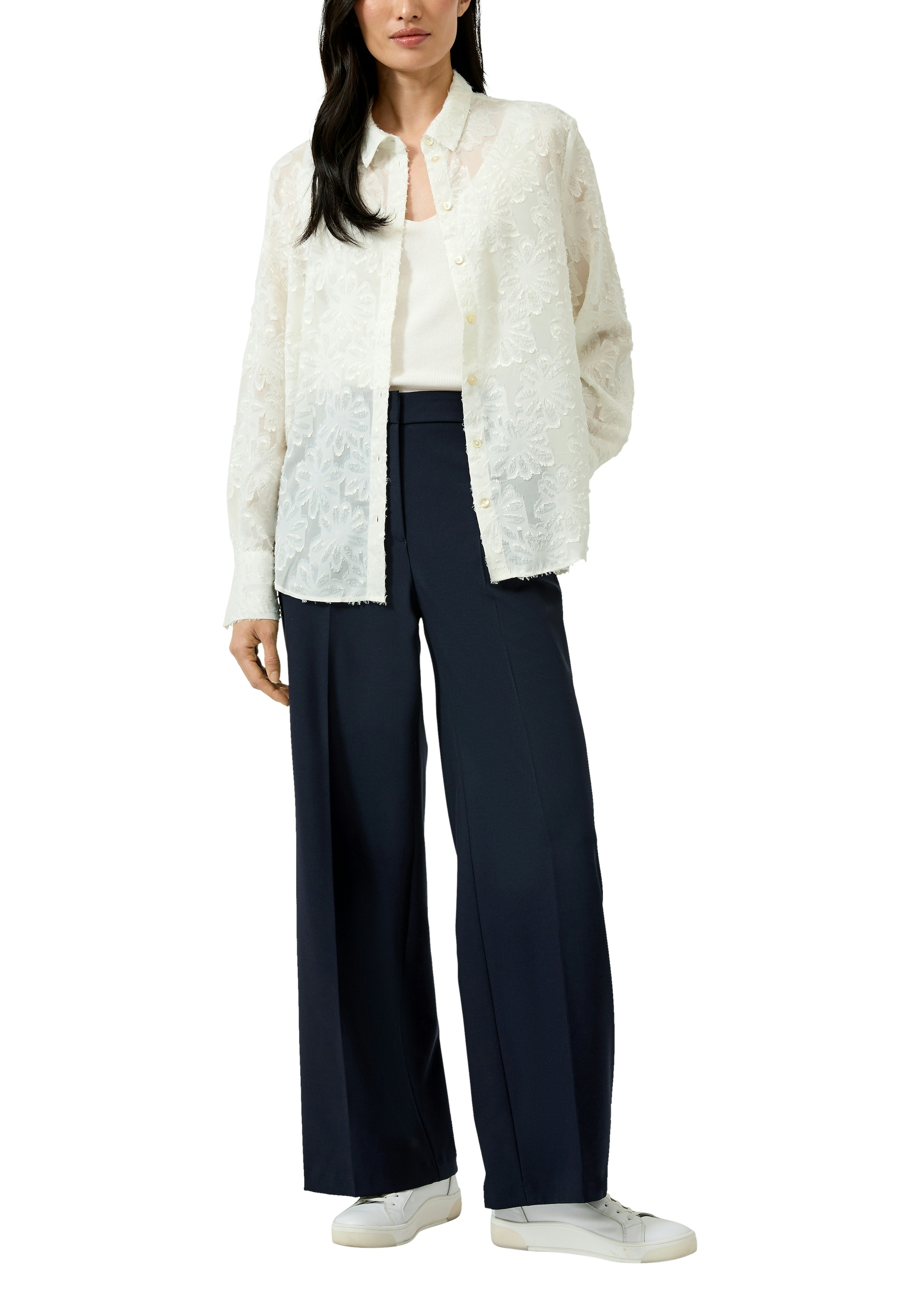 s.Oliver BLACK LABEL Blouse à manches longues avec applications florales, transparent