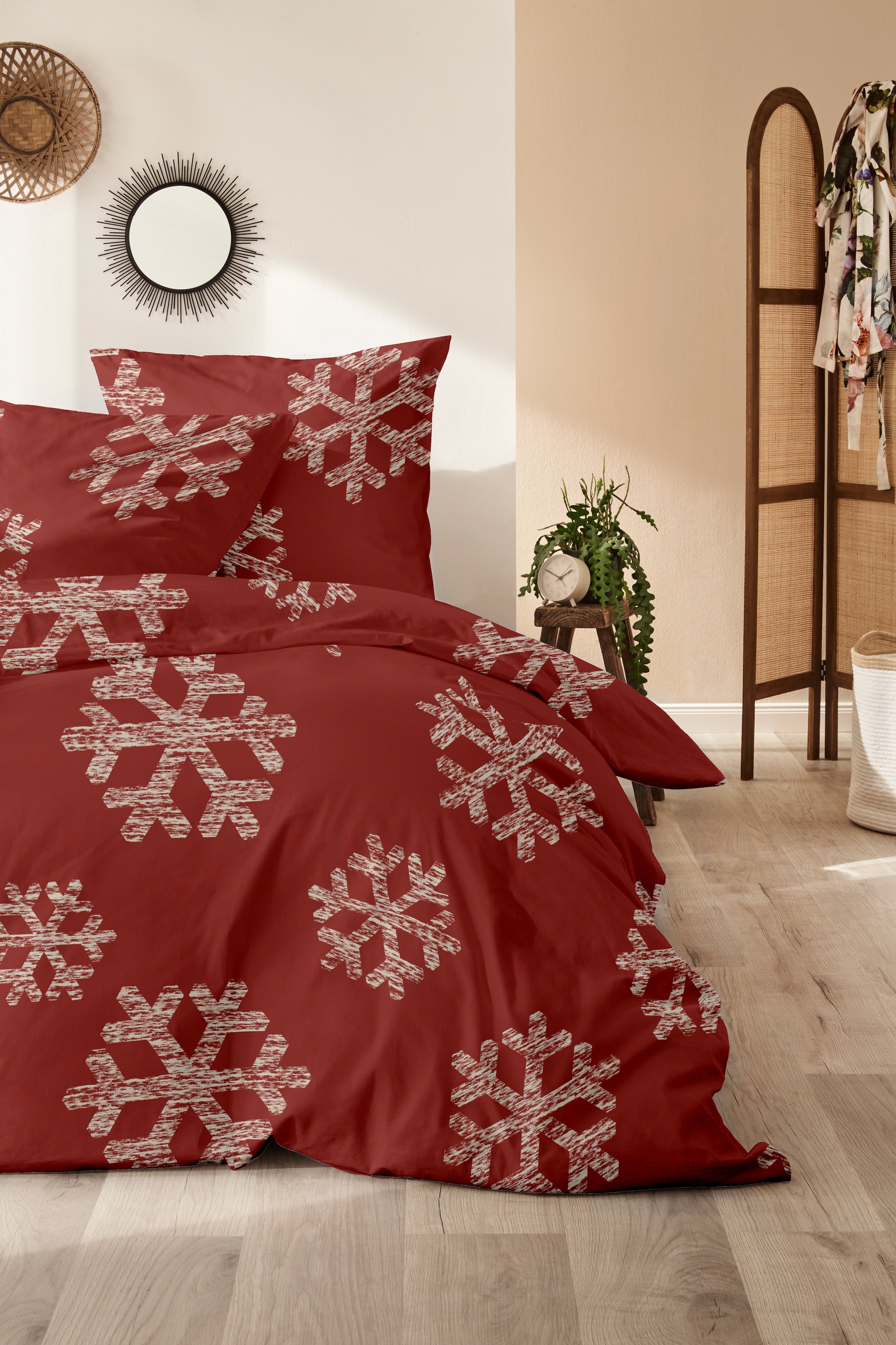 Primera Bettwäsche »Feinbiber-Bettwäsche Snowflake« 2 Stk. mit winterlichen Schneeflocken