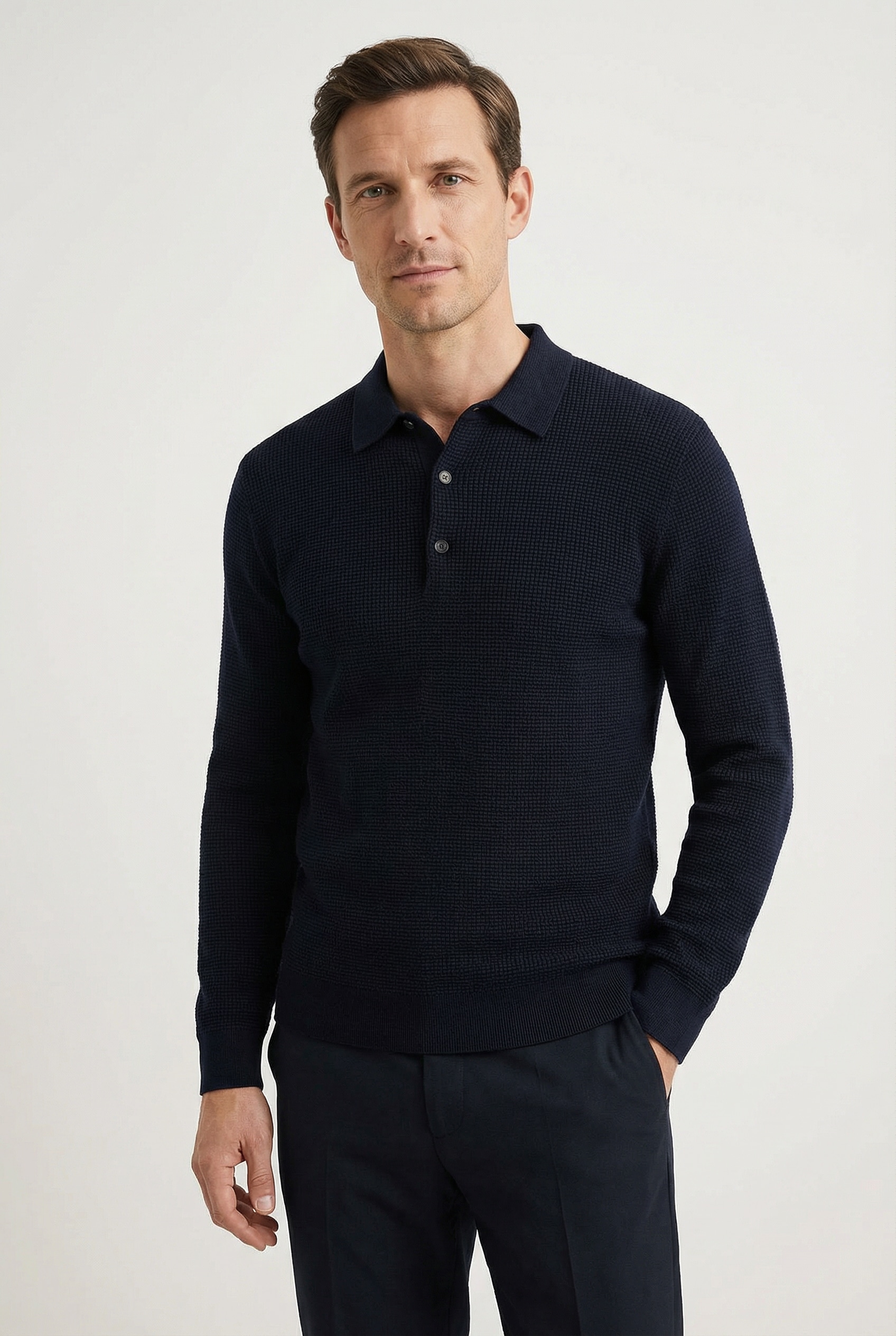 OLYMP Pull à col polo »Waffle Structure Pullover« strukturiert, unifarben, regular fit, Strick