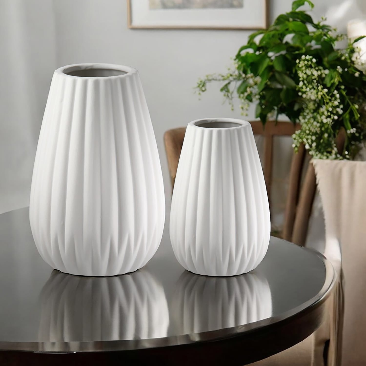 Casablanca by Gilde Tischvase »2tlg. Set Vase Piega weiss H.17 cm«
