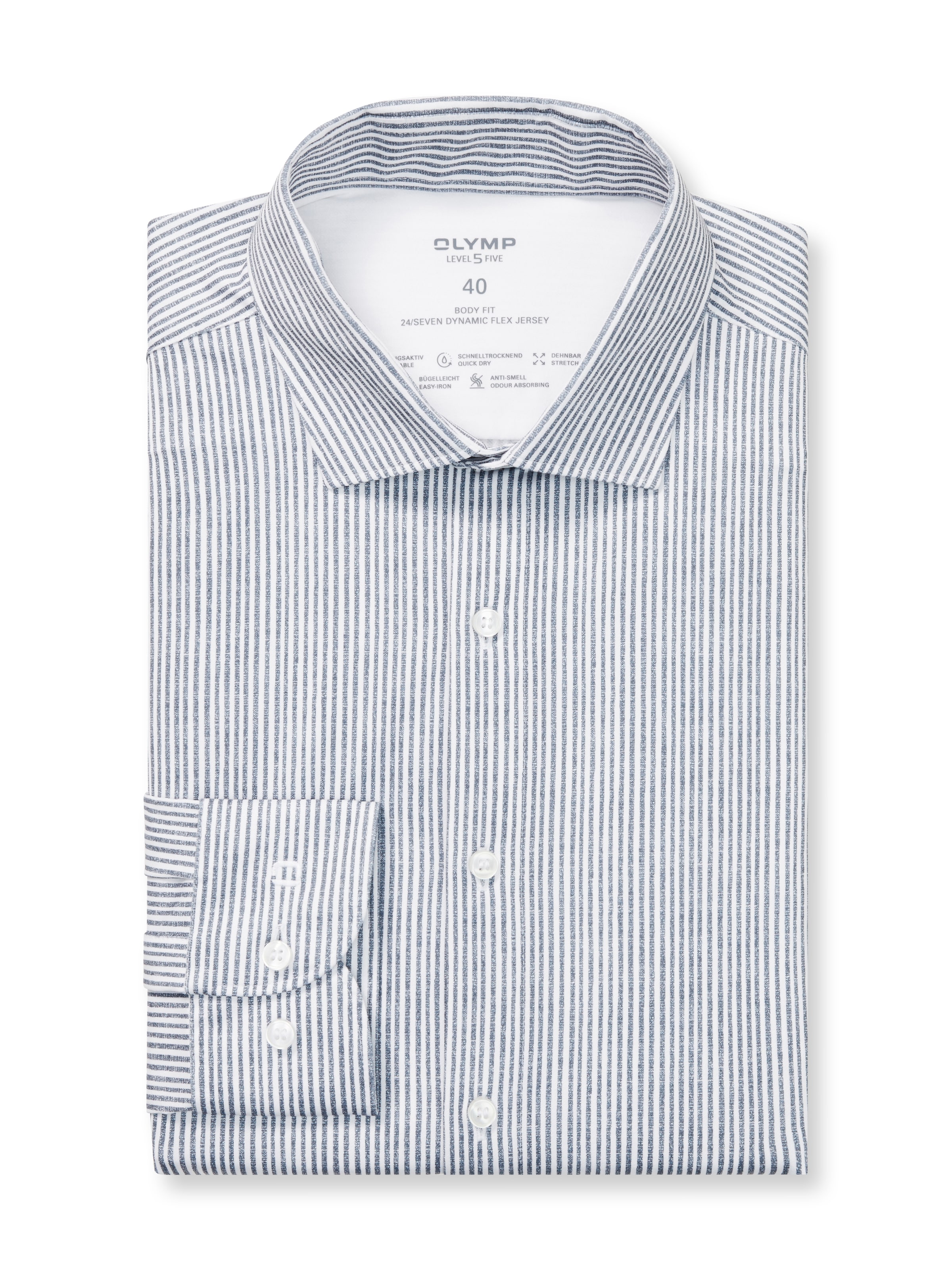 OLYMP Chemise à manches longues »24/7 - Level 5« Flex Jersey, body fit, Anti Smell, Kentkragen