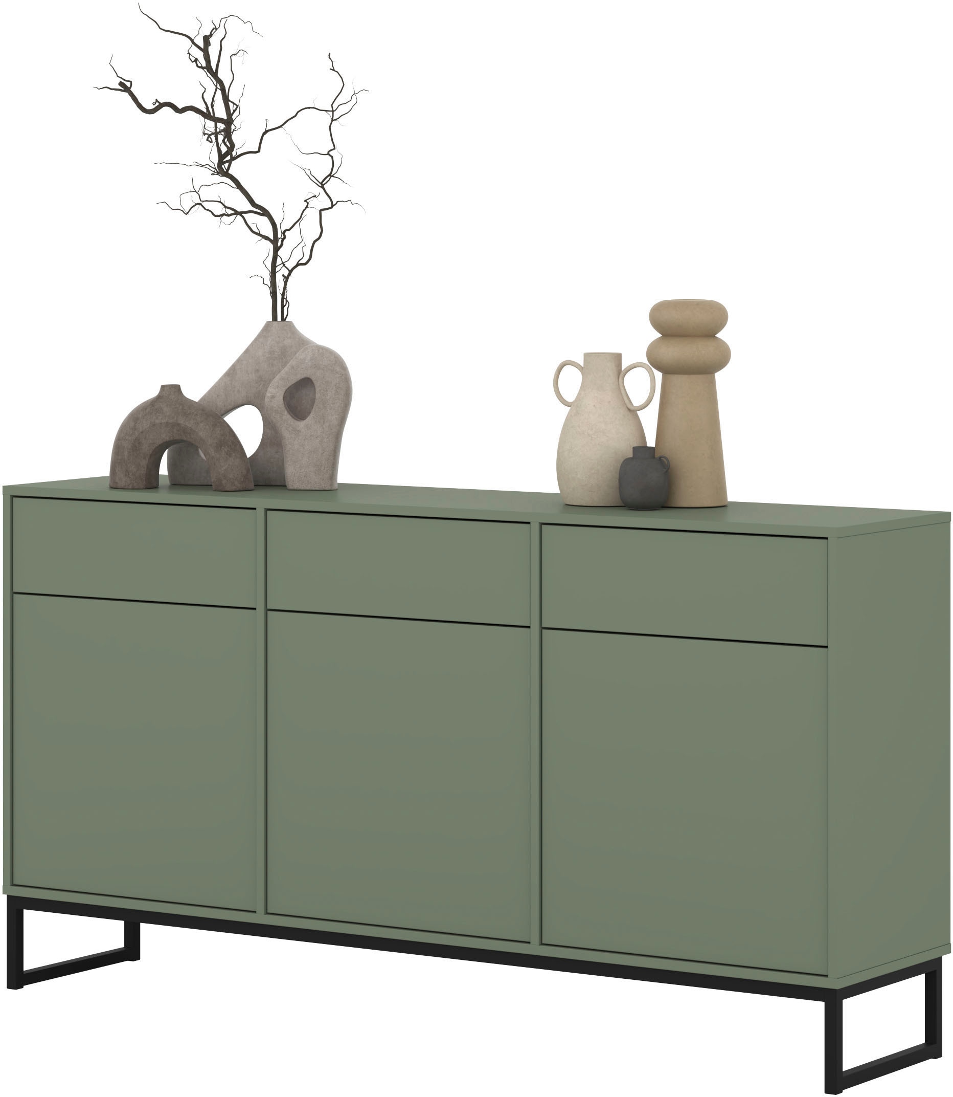 GOODproduct Buffet »Loft, Breite 157 cm, grifflose Kommode 3 Türen/3 Schubkästen.« commode à tiroirs avec beaucoup de rangement, étagères réglables