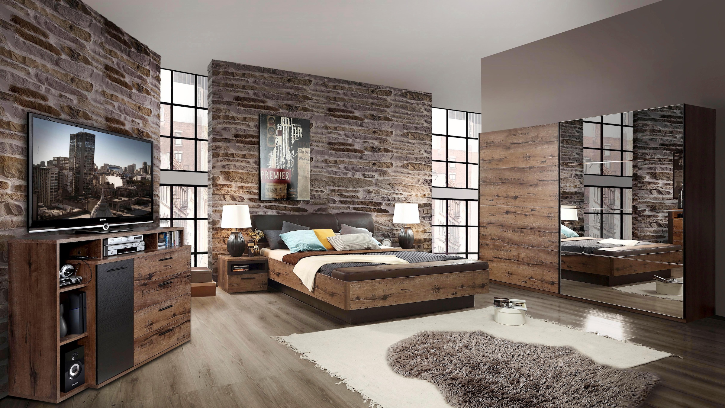 FORTE Schwebetürenschrank »Jacky, mit Spiegelpaneele, Metallgriffe« B/H/T ca: 270/210x61, 
