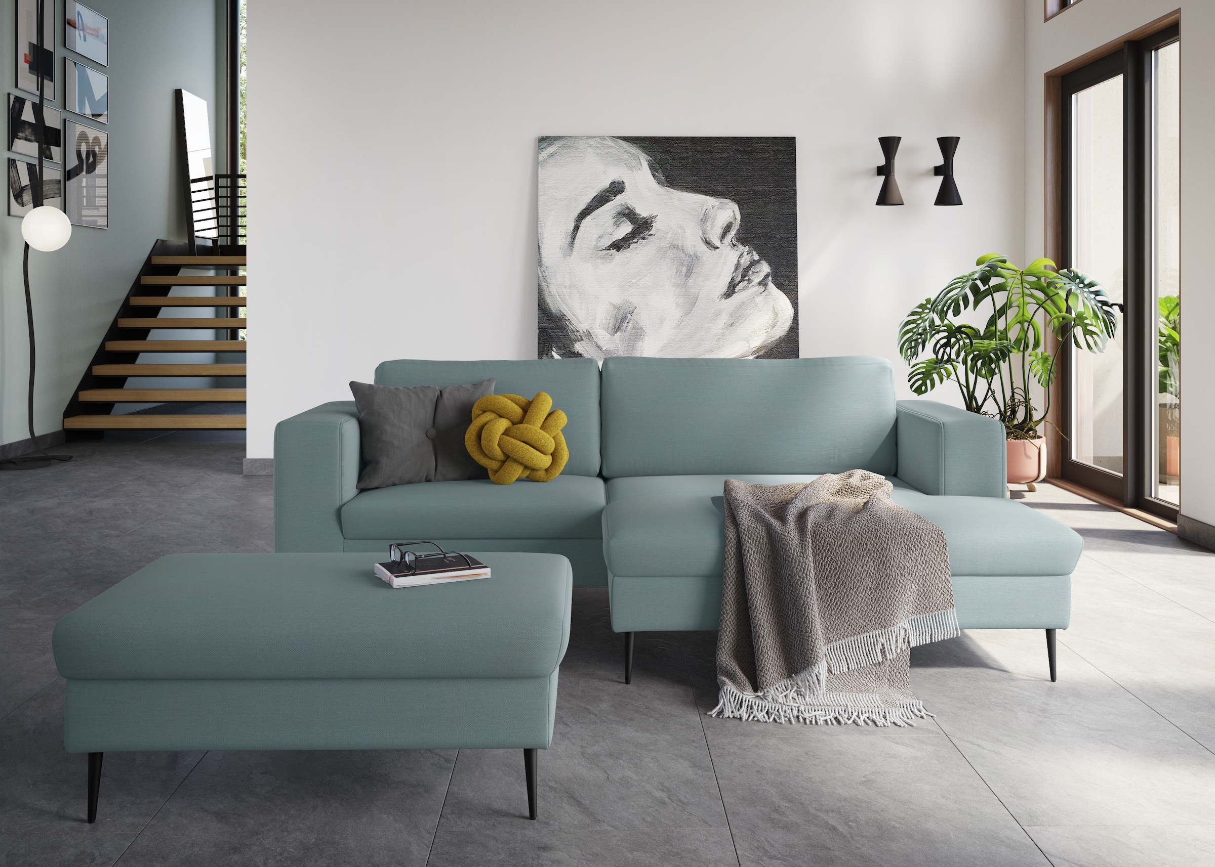 DOMO collection Canapé d'angle »Modica kompakt und elegant, Breite 244, L-Form« Aussi en velours côtelé, hauteur adaptée aux robots aspirateurs courants !