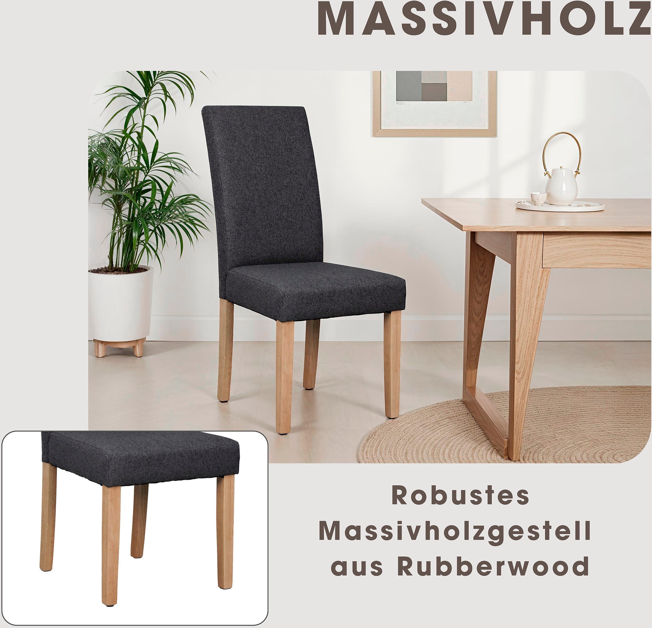 byLIVING Chaise de salle à manger »Elias« (Ensemble) 2 cuisavec structure en bois massif et rembourrage en mousse confortable