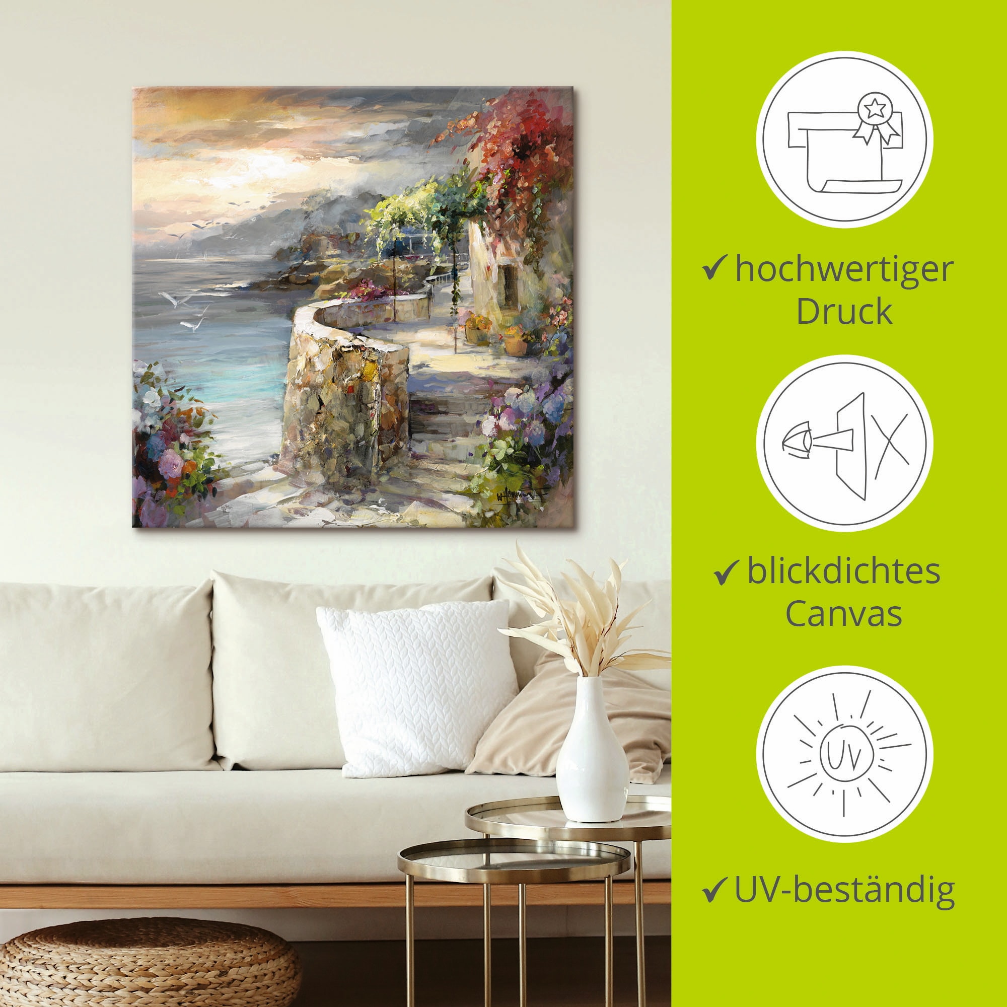 Artland Leinwandbild »Möwen und Sonnenuntergang« Gewässer 1 Stk. tlg. auf Holzrahmen gespannt