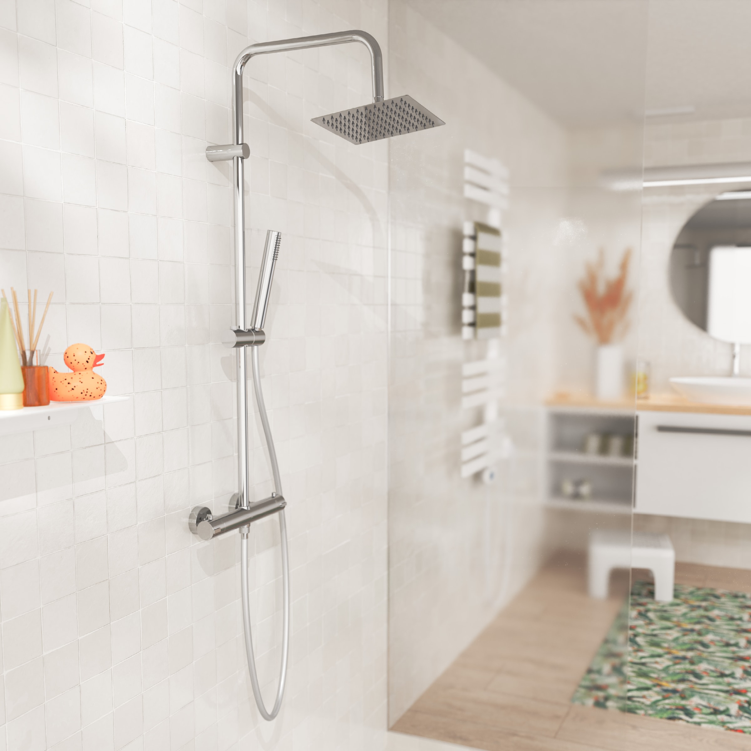 Eisl Brausegarnitur »SHOWERSTAR« Komplett-Set,  Regendusche 20x20cm, Umsteller, Antikalk, höhenverstellbar, Thermostat