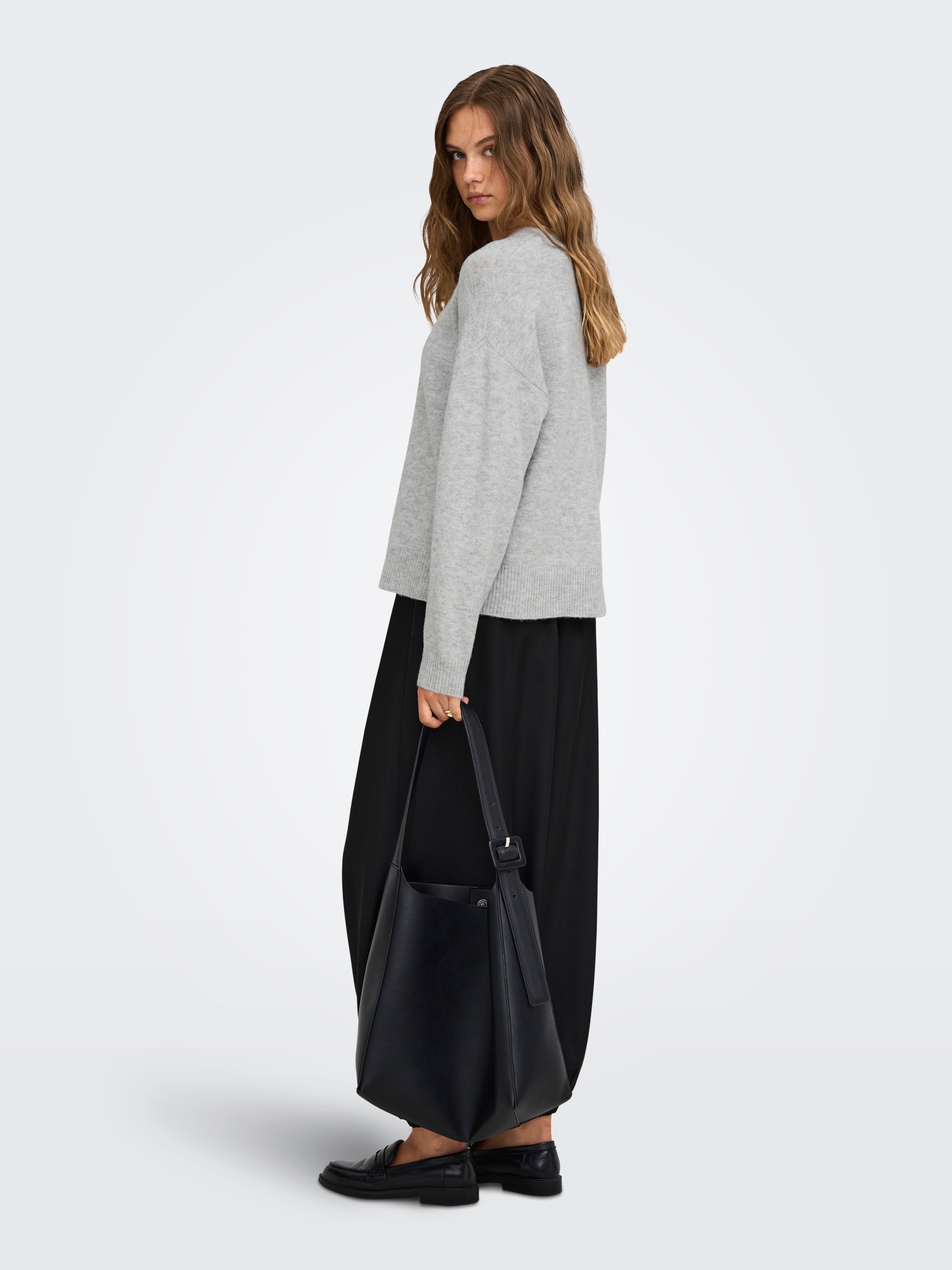 ONLY Pull en tricot »ONLOLIVIA LS O-NECK CC KNT« mélange de matériaux, coupe régulière