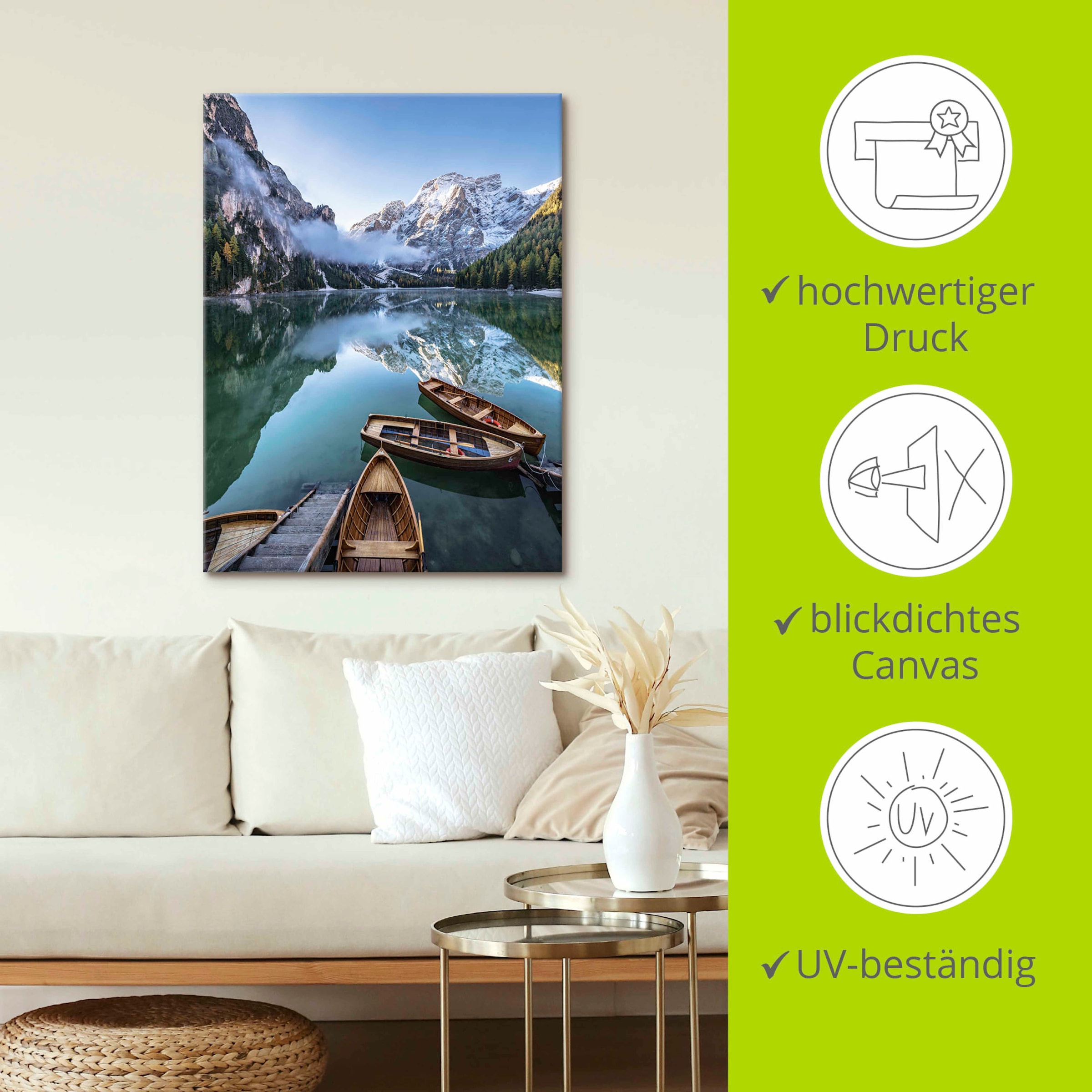 Artland Wandbild »Pragser Wildsee in Südtirol« 1 Stk. tlg. als Alubild, Leinwandbild in verschied. Grössen