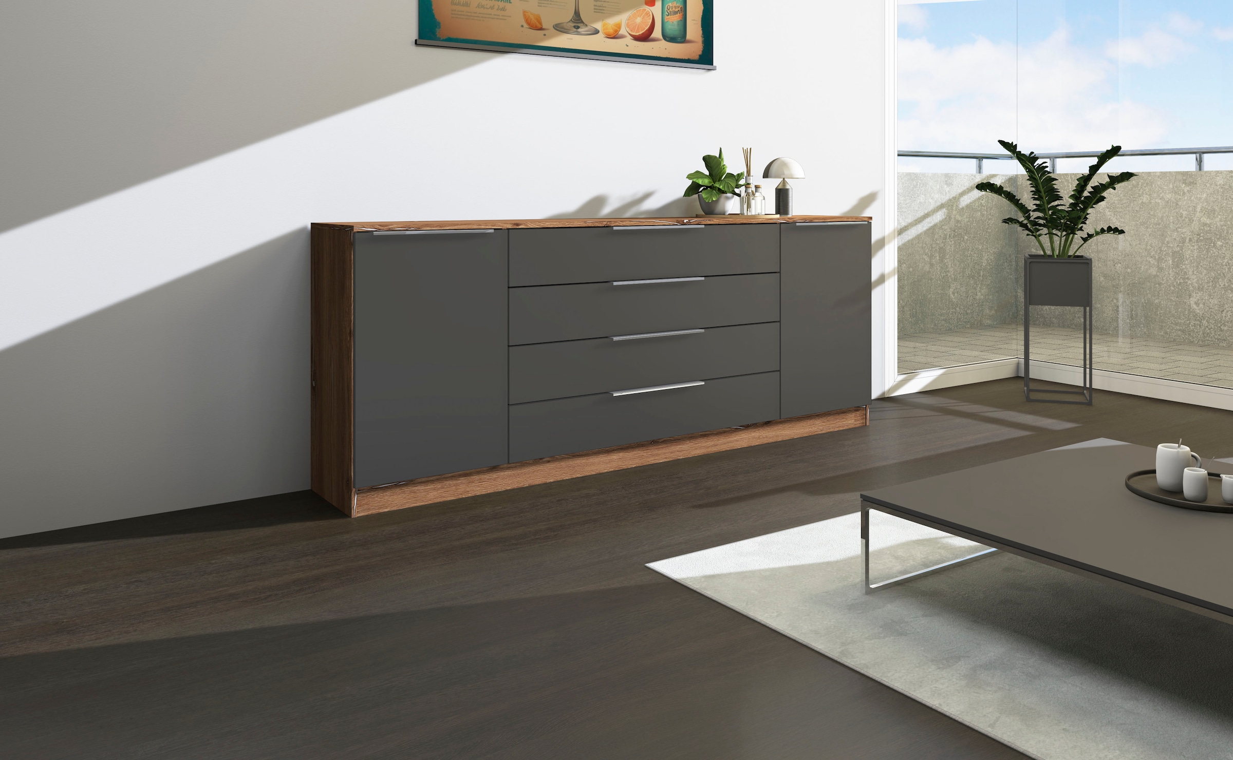 borchardt Möbel Commode »Oliva, Kommode mit Metallgriffen« Breite 200 cm, mit 4 Schubkästen