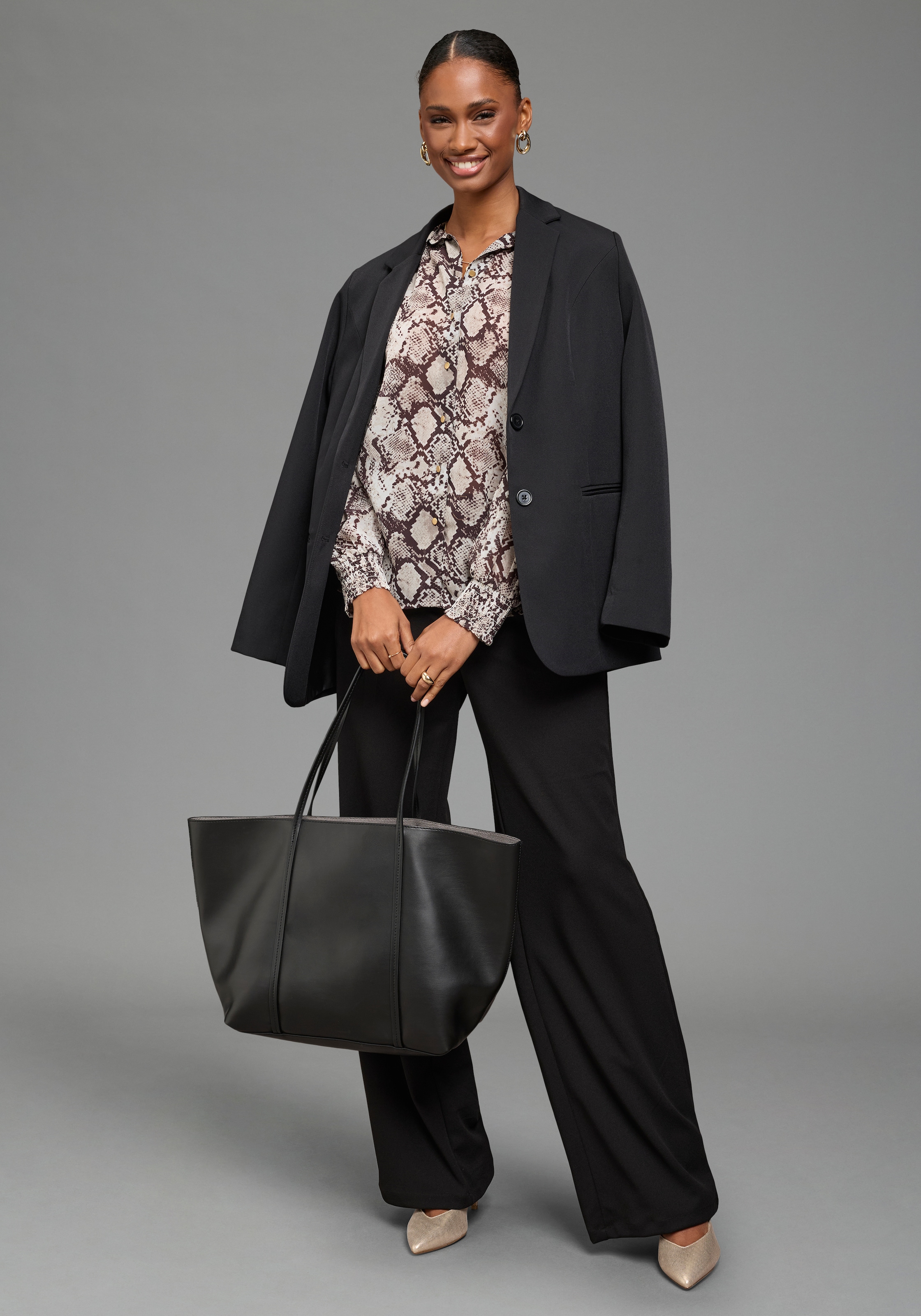 Laura Scott Blouse à manches longues en chiffon légèrement transparent, avec fin de manche froncé