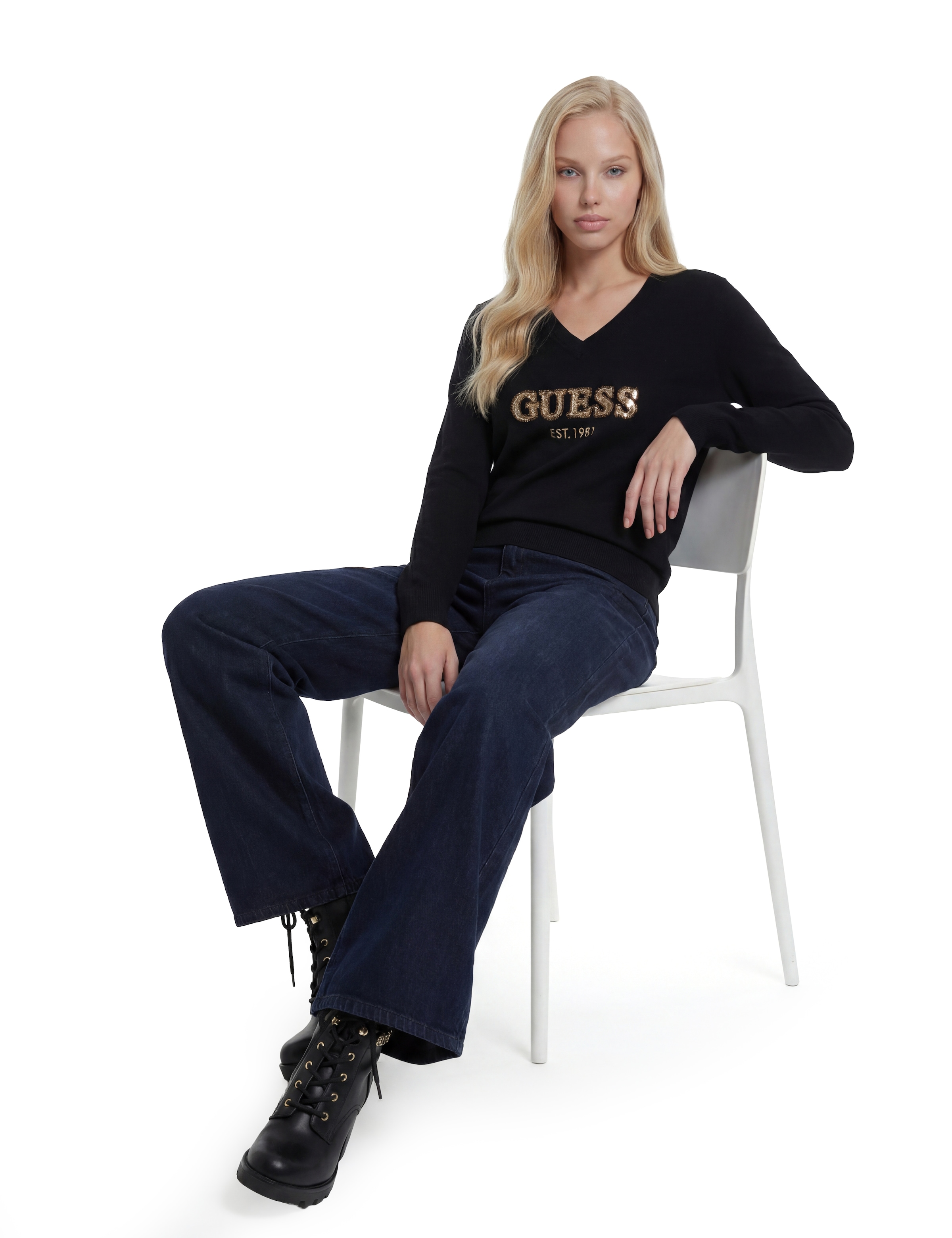 Guess Pull col V »LS VN HANNAH LOGO SWTR« aus Viskosemix, Logoschriftzug