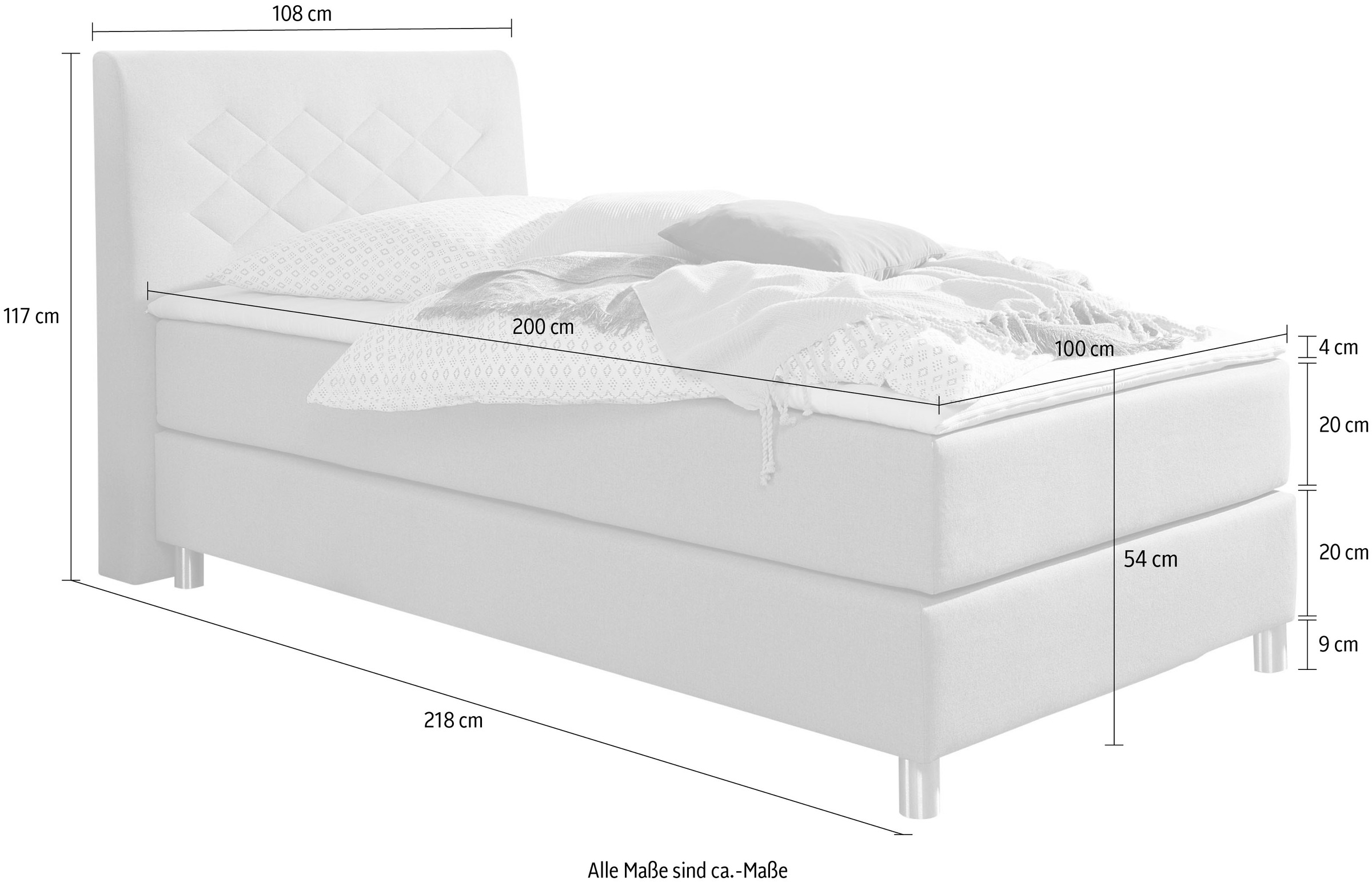 INOSIGN Lit boxspring »Parla« incl. Topper, 4 Farben in 4 Breiten, 2 Härtegraden, 3 Matratzenarten