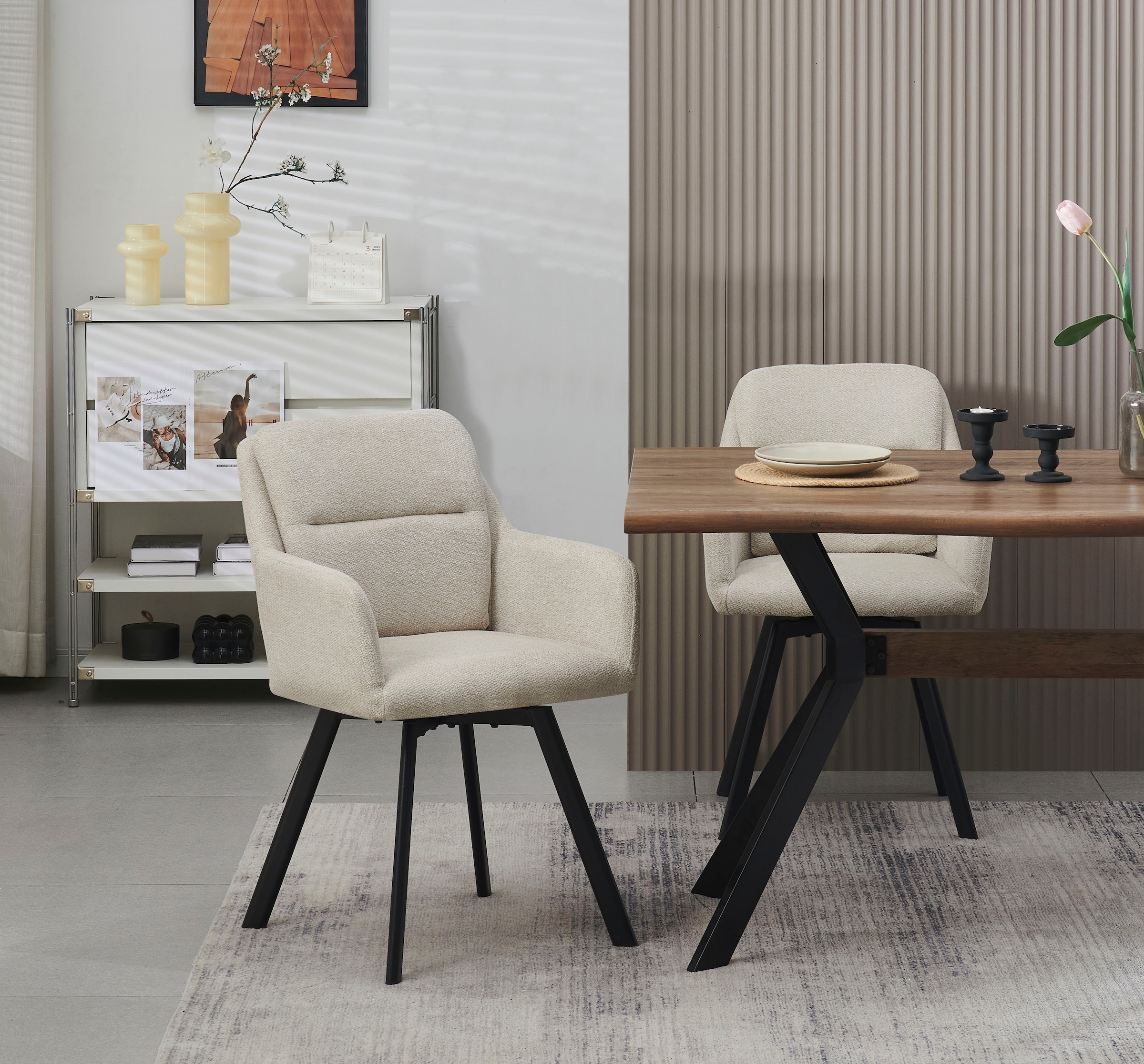 Home affaire Chaise de salle à manger »NEEPAWA, 2er Set, mit Metallgestell in matt schwarz« (Ensemble) 2 cuisin verschiedenen Farben, Belsatbarkeit pro Stuhl 120 kg, mit Armlehne