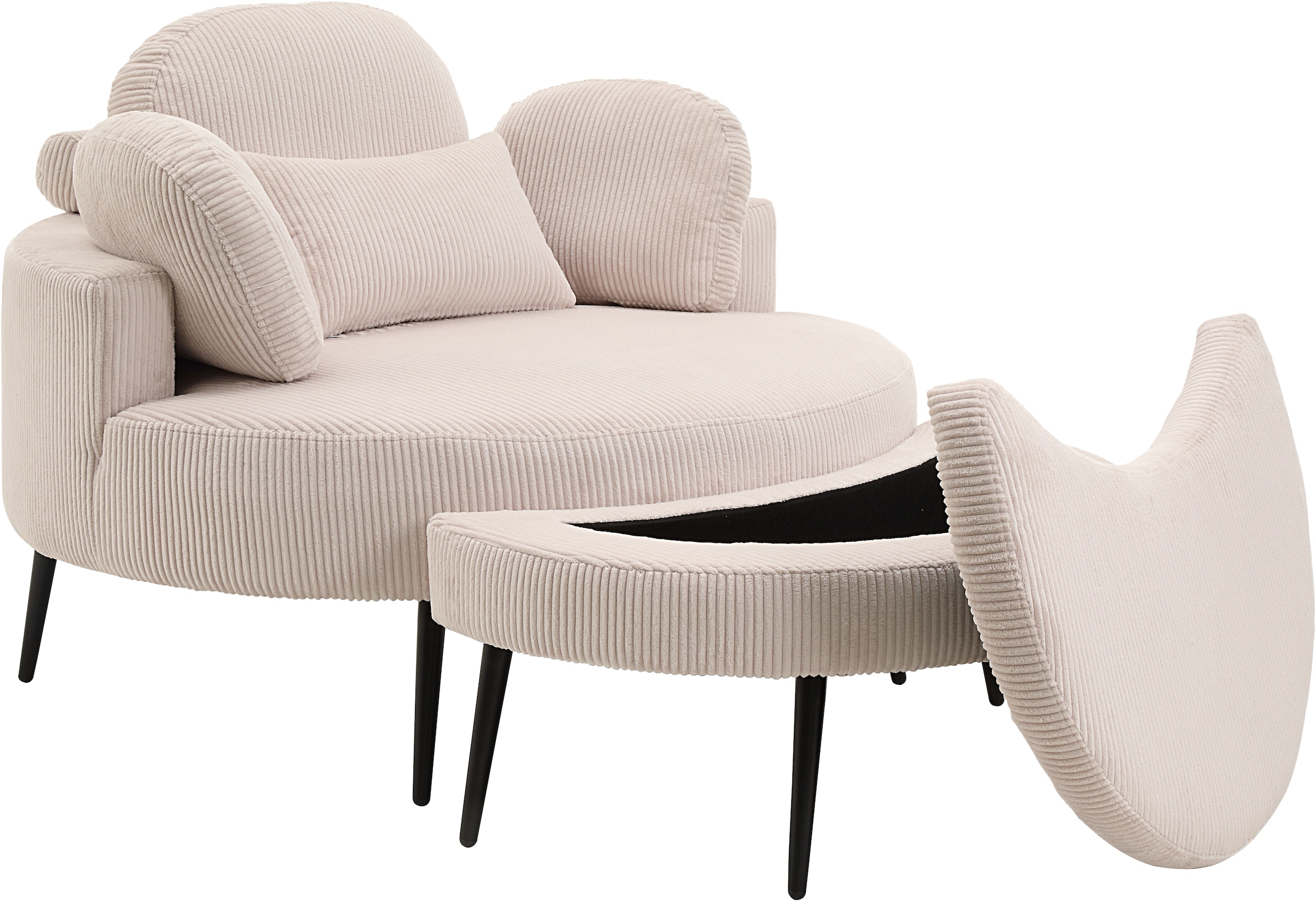 GOODproduct Canapé 2 places »Riko Sessel, B: 110 cm, Sitzhöhe: 44 cm« XXL- Sessel, mit Stauraumhocker, Rückenstütze & 4 Zierkissen