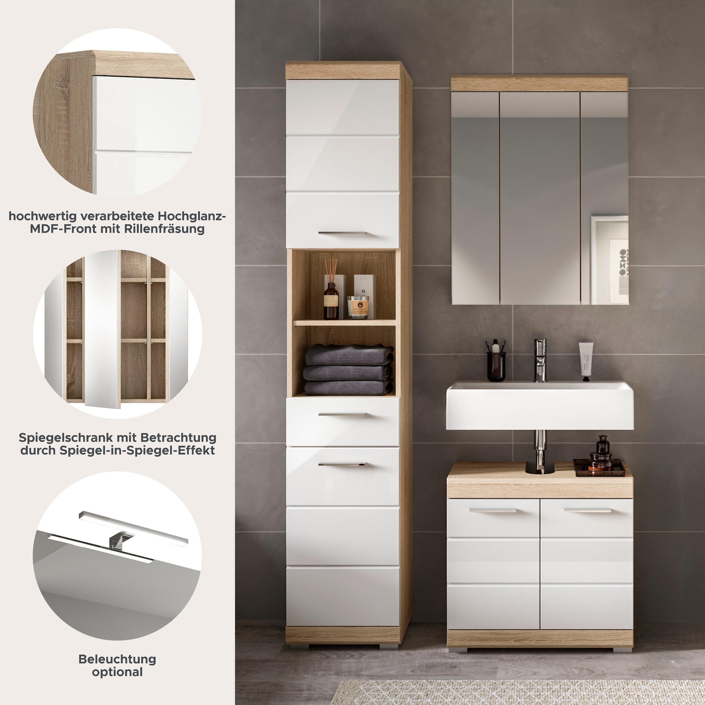welltime Ensemble de meubles de salle de bain »SIENA, 3 teilig, bestehend aus:« Ensemble, BEST-SELLER !, 3 cuis tlg.