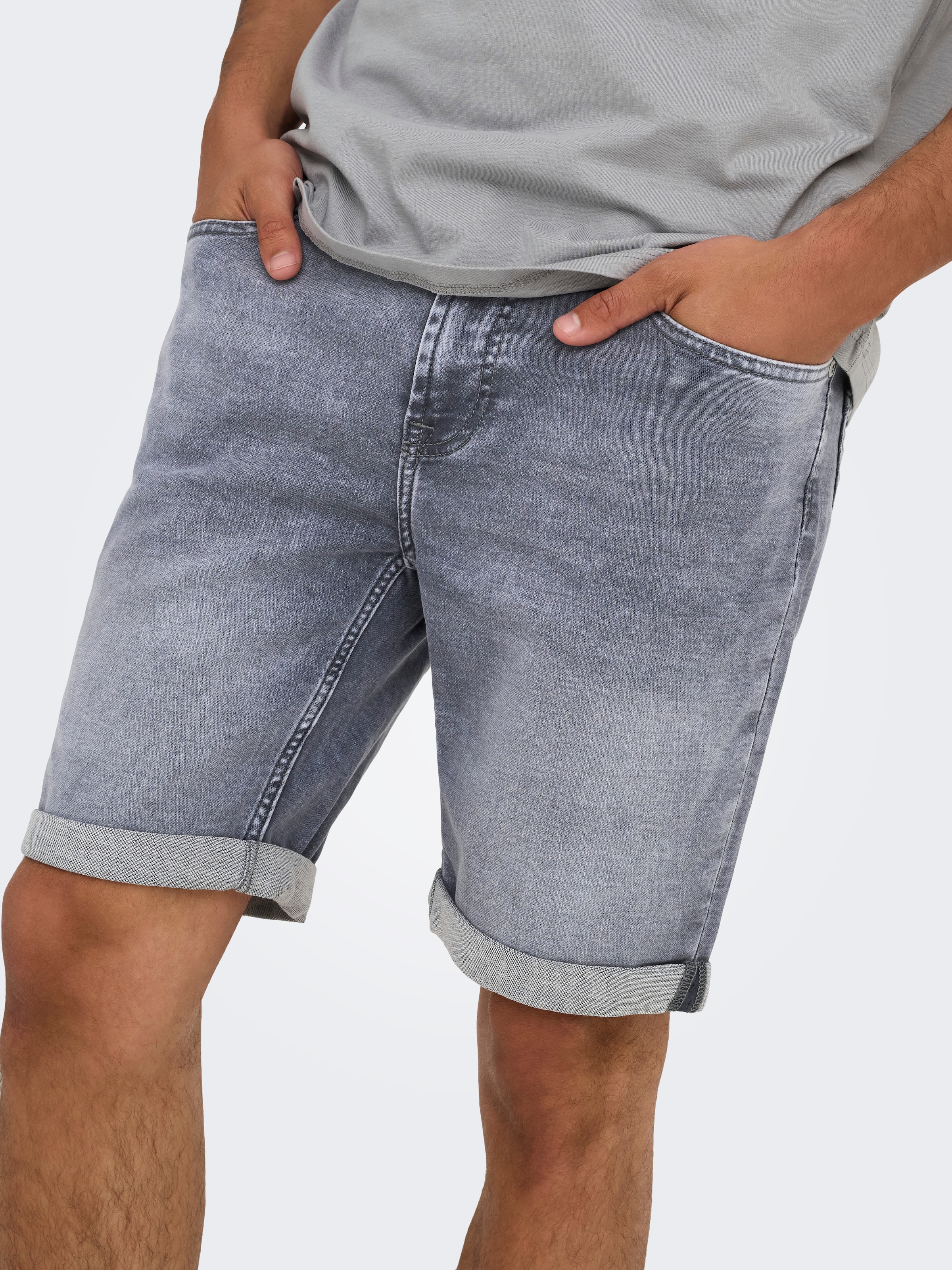 ONLY & SONS Short en jean »ONSPLY JOG MGD 0880 ANA DNM SHORTS NOOS« mélange coton, coupe régulière