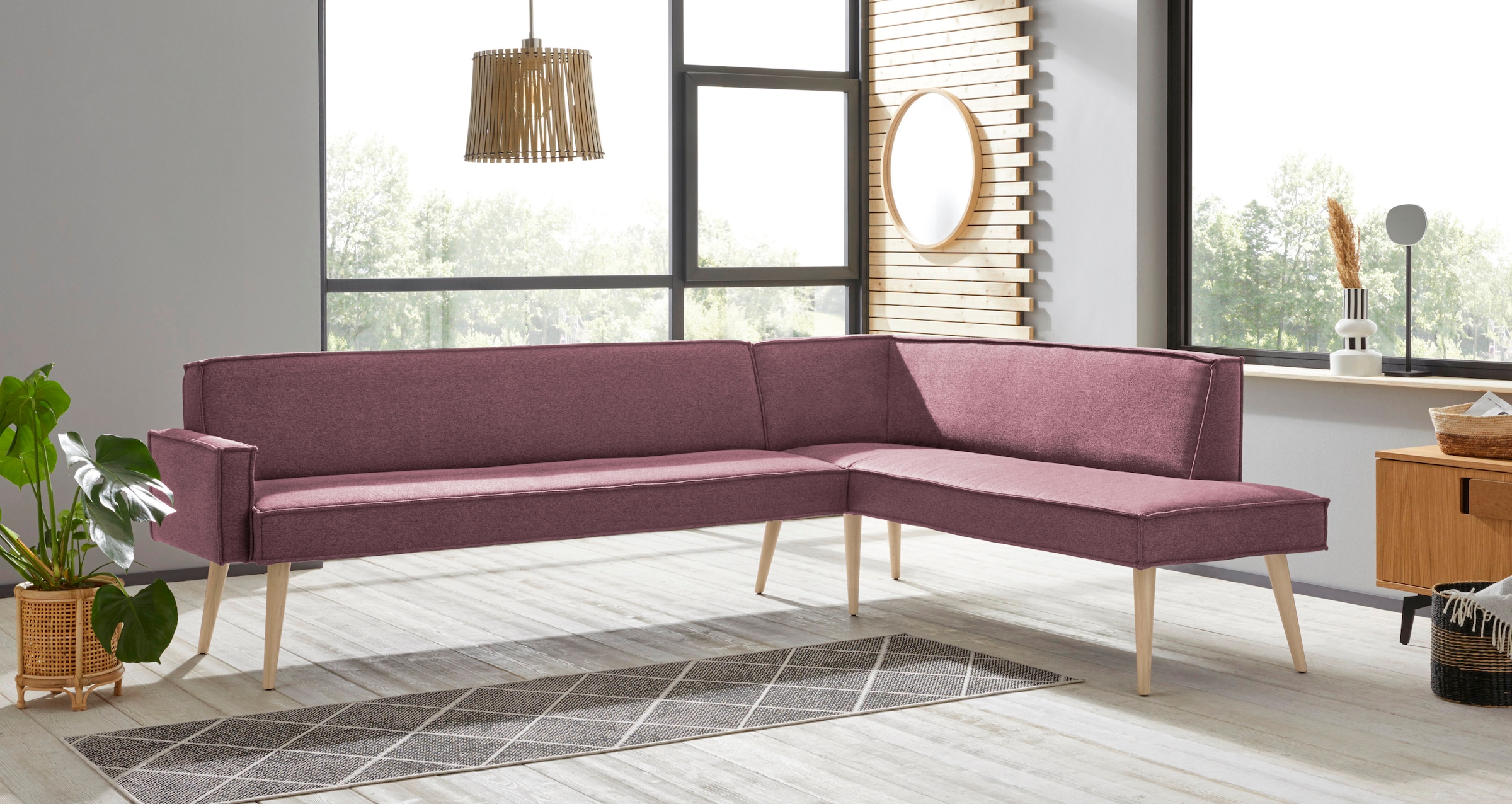 exxpo - sofa fashion Banc d'angle »Lungo, moderne Kedernaht, bequem und elegant, hoher Holzfuss« hochwertige Detailverarbeitung, frei im Raum stellbar