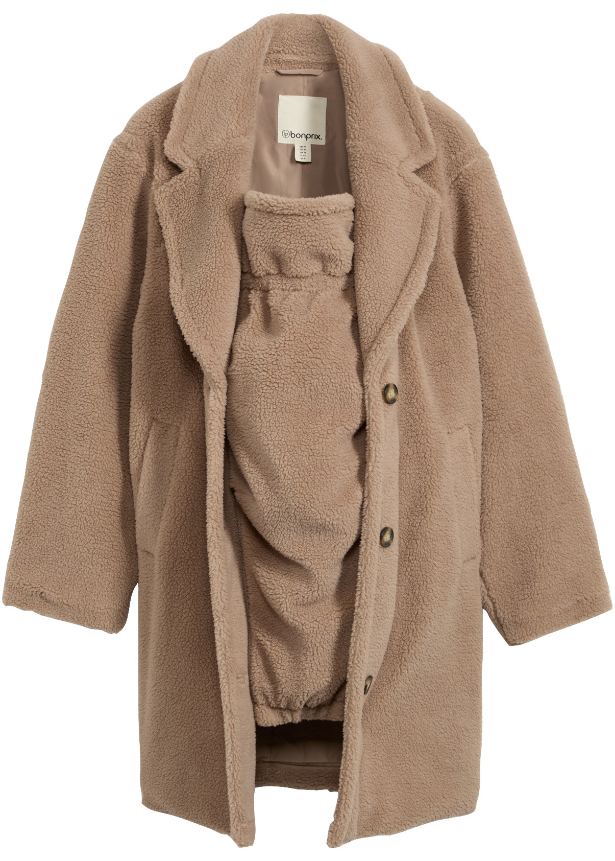 bonprix Manteau de grossesse en teddy polaire chaud, avec insert bébé pour nourrissons, coupe loose