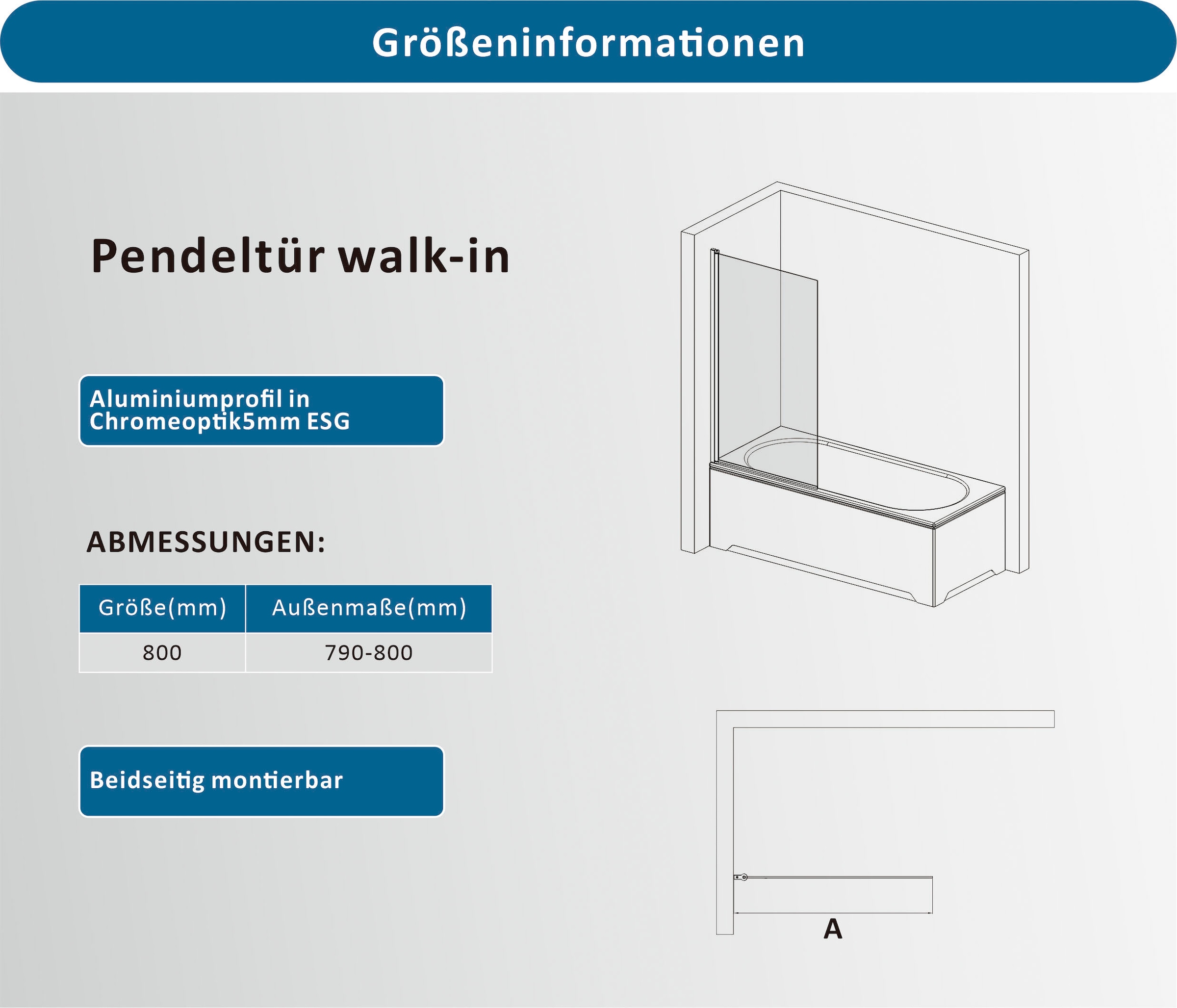 welltime Badewannenaufsatz »BWA Nassau Single foggy« Milchglas