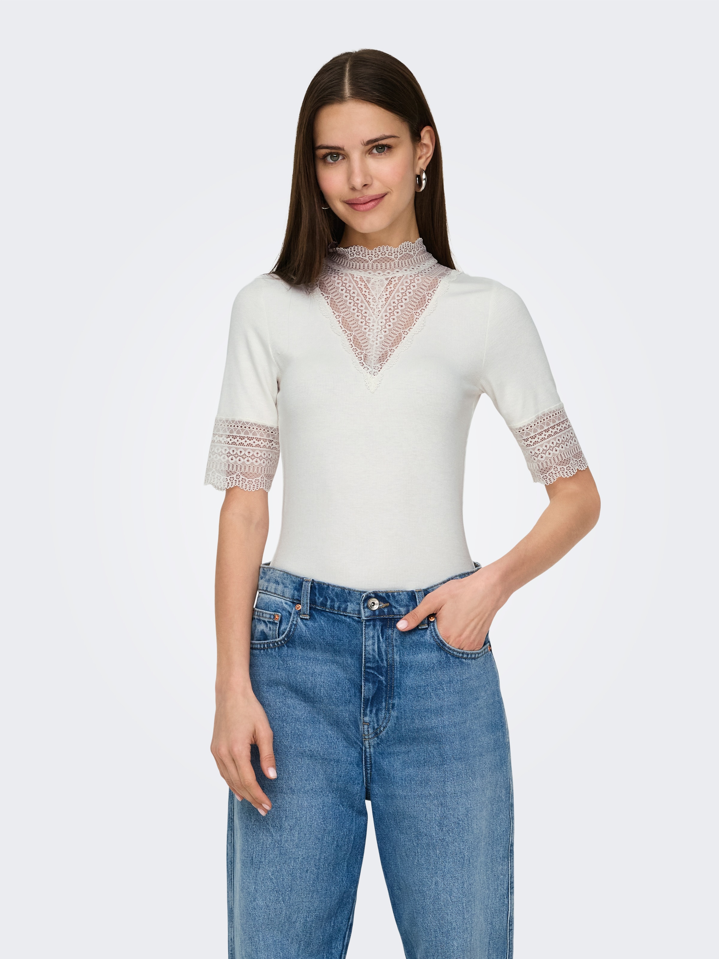 ONLY Spitzenshirt »ONLTILDE HIGHNECK S/S TOP JRS NOOS«