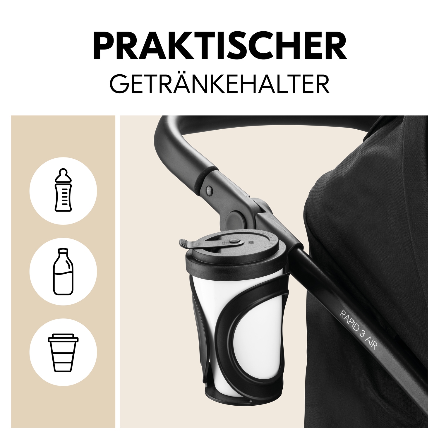 Hauck Kinder-Buggy »Dreiradbuggy, Rapid 3 Air, black« 22 kg mit schwenk/feststellbarem Vorderrad; Lufträder; bis 22 kg belastbar