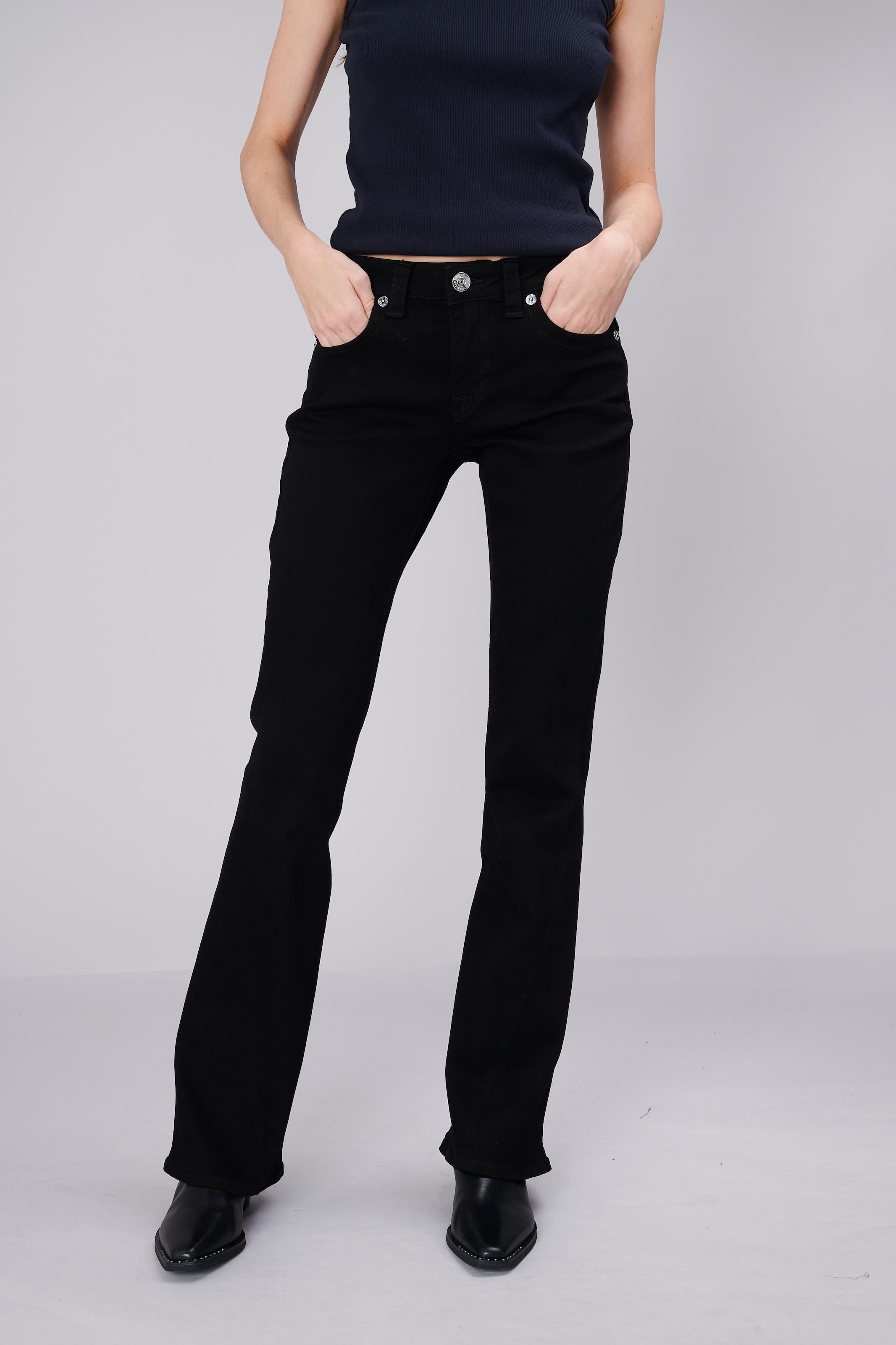 True Religion »JOEY MID RISE FLARE FLAP« Mélange de coton, coupe évasée