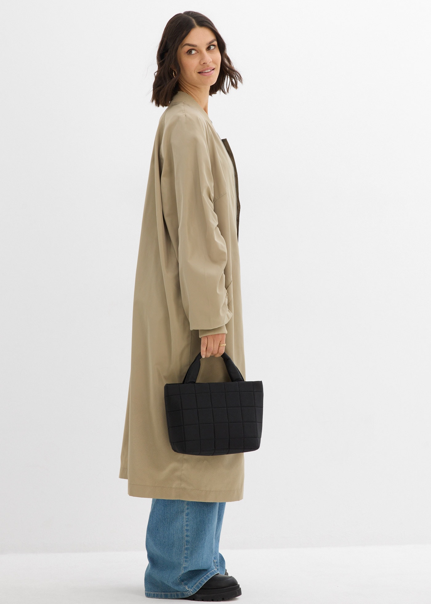 bonprix Manteau de grossesse 1 lässige Passform, mit Raffdetail am Ärmel, 2-Wege-Reissverschluss