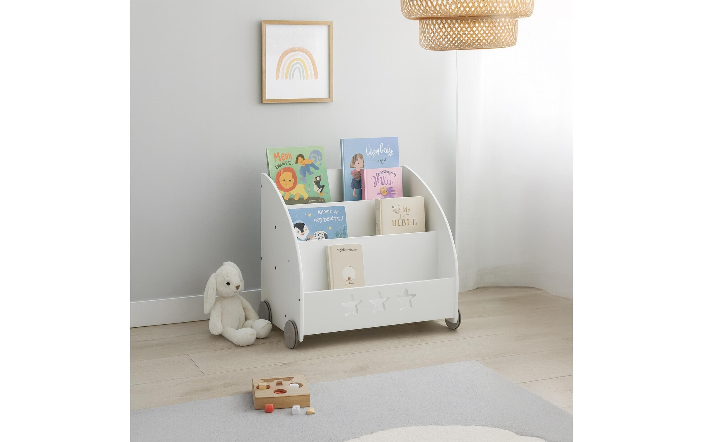 relaxdays Bücherregal »für Kinder, fahrbar« Rollbares Bücherregal mit Sternmuster