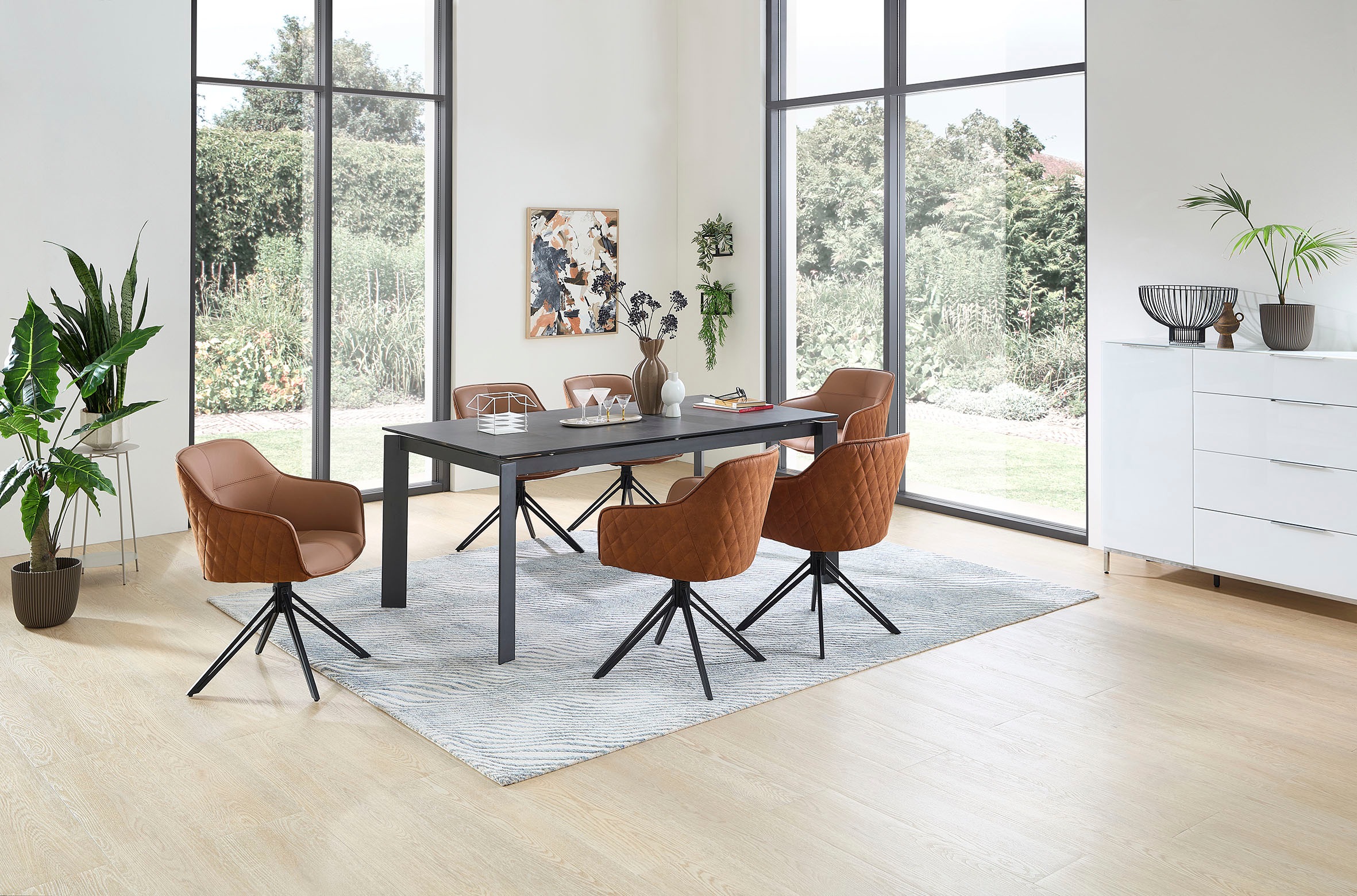 Stolkom Chaise avec accoudoirs (Ensemble) 4 cuislargeur 59 cm, pivotant à 180° avec retour automatique,