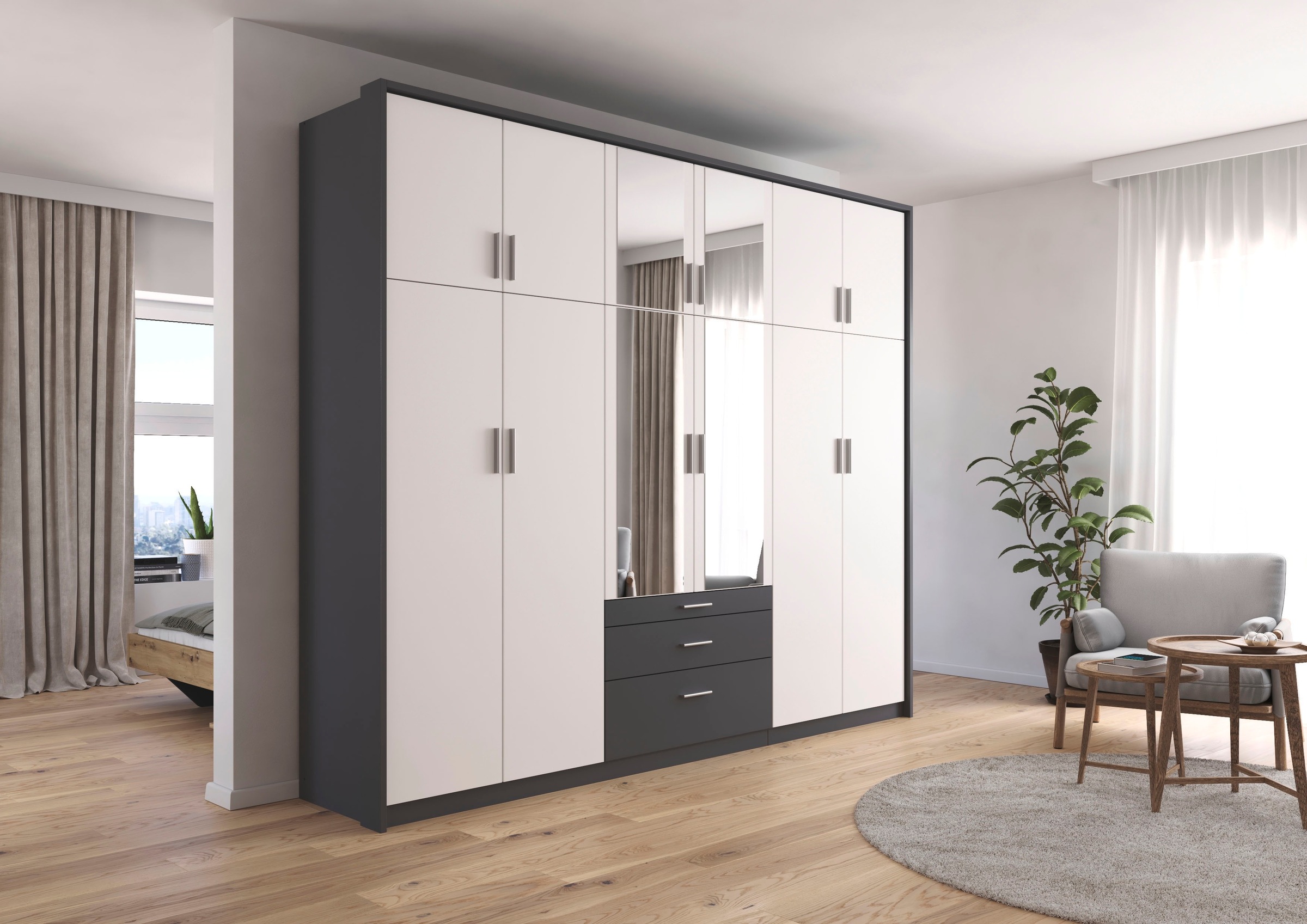 rauch Kleiderschrank »Schrank Drehtürenschrank Garderobe Ankleide Schlafzimmer HILDESHEIM« Breiten: 185/275 cm, Höhe 231 cm,  oberste Schublade mit praktischer Facheinteilung MADE IN GERMANY