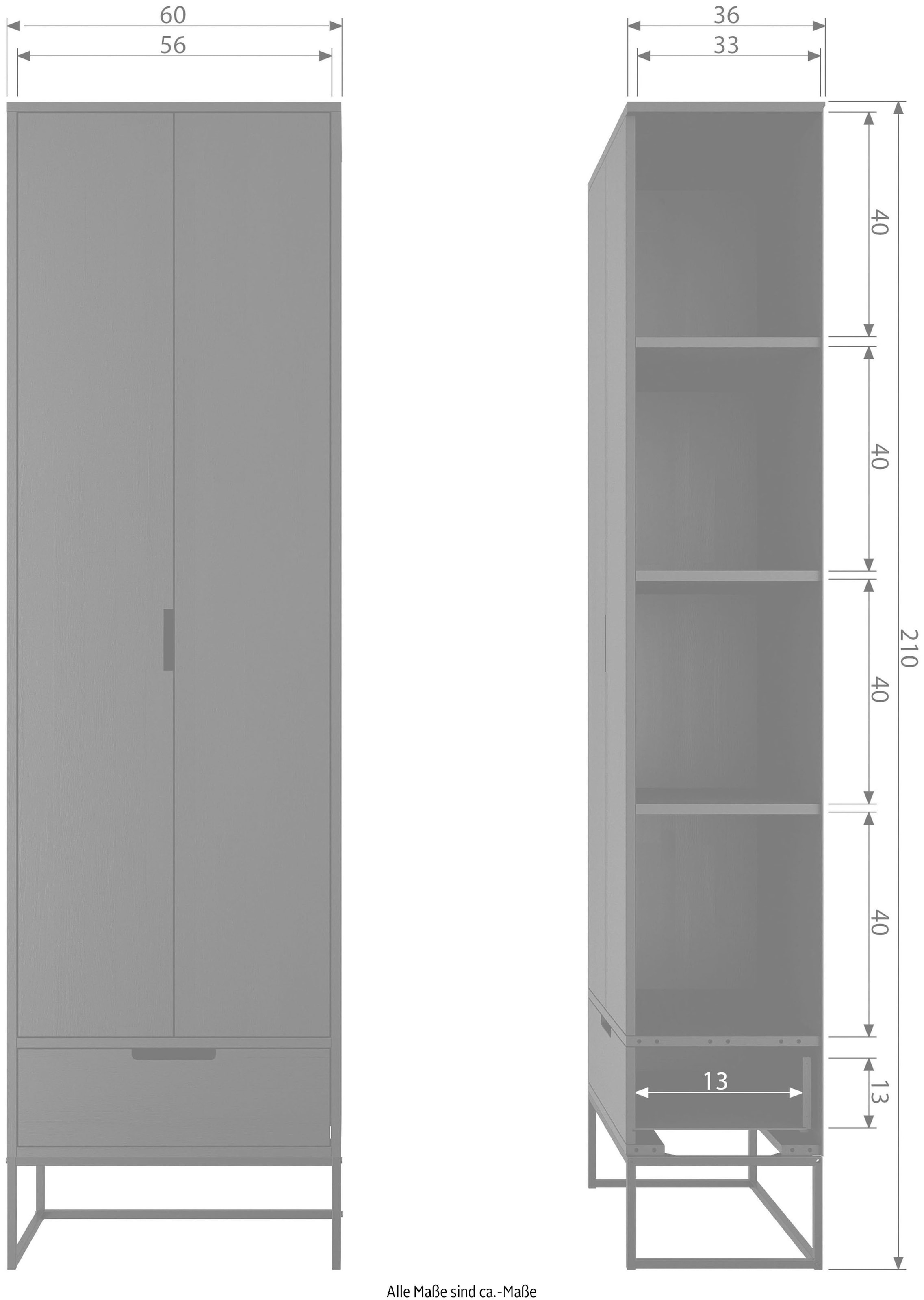WOOOD Armoire multi-usages »Silas FSC®-Eschenholz massiv mit Metallgestell H 210 x B 60 x T 36 cm« Surface laquée de protection, capacité de charge 15 kg par étagère, facile d'entretien