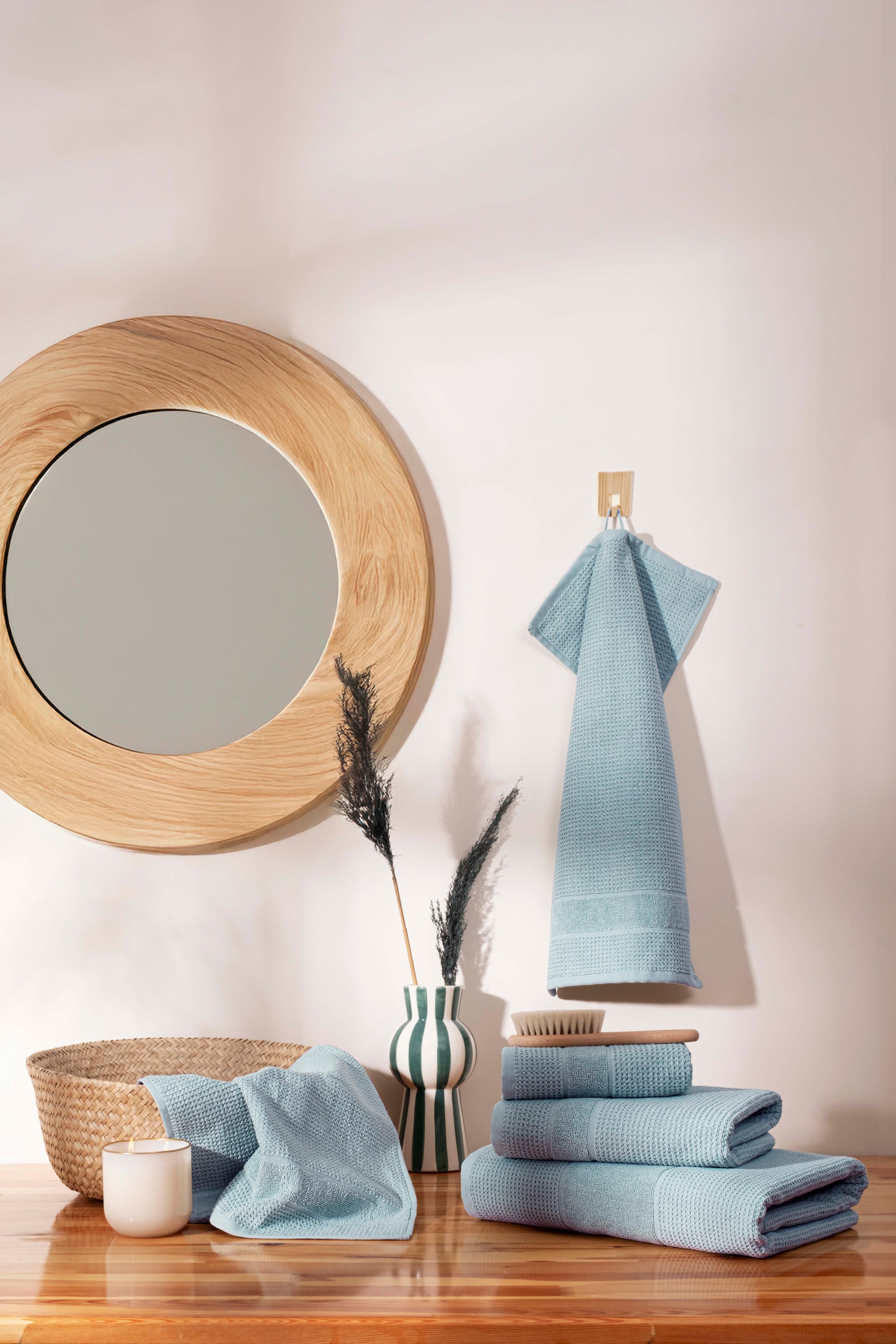 my home Handtuch Set »Kimi, Duschtuch, Handtücher und Gästetücher« Set 5 Walkfrottee 100% Baumwolle, einfarbig, weich, mit Bordüre, besondere Struktur