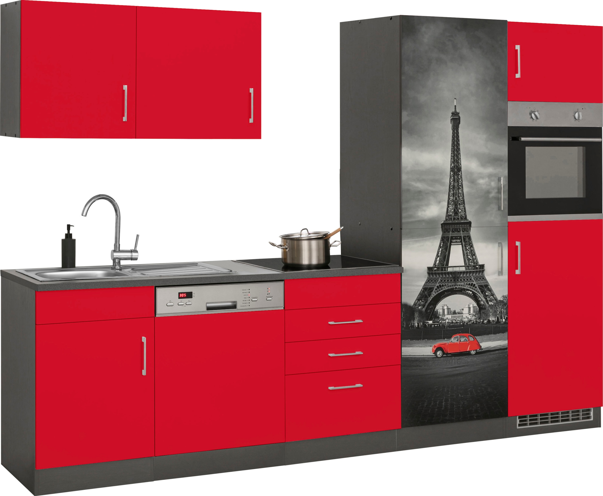 KOCHSTATION Kitchenette »KS-Paris – Küchen mit einzigartigen Fotomotiven auf den Fronten« largeur 290 cm, au choix avec appareils électriques et induction