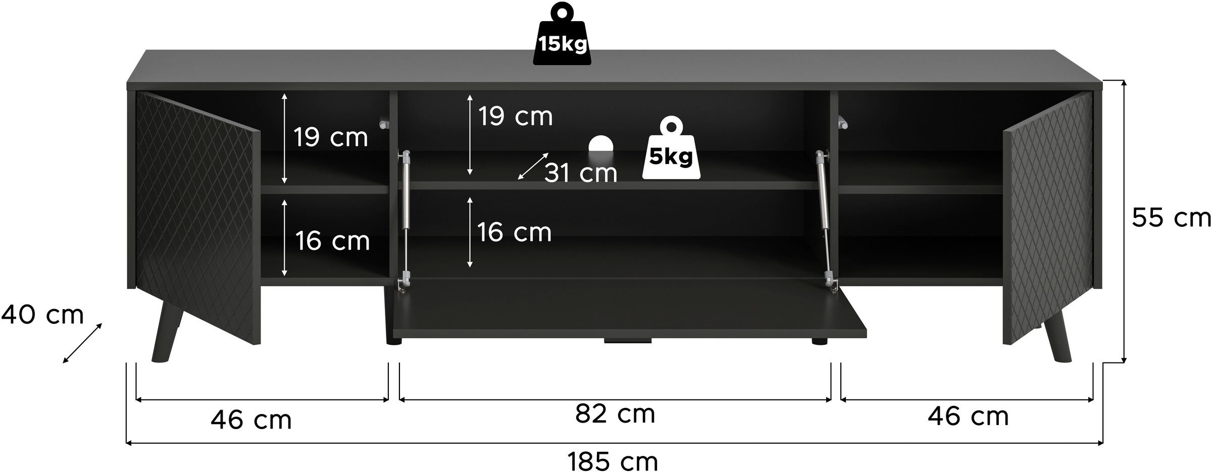 Home affaire Lowboard »RHOMBUS,hochwertige MDF-Front mit Karo-Optik« 1 Stk. tlg. TV-Unterschrank, Lowboard, TV-Schrank, Wohnzimmer