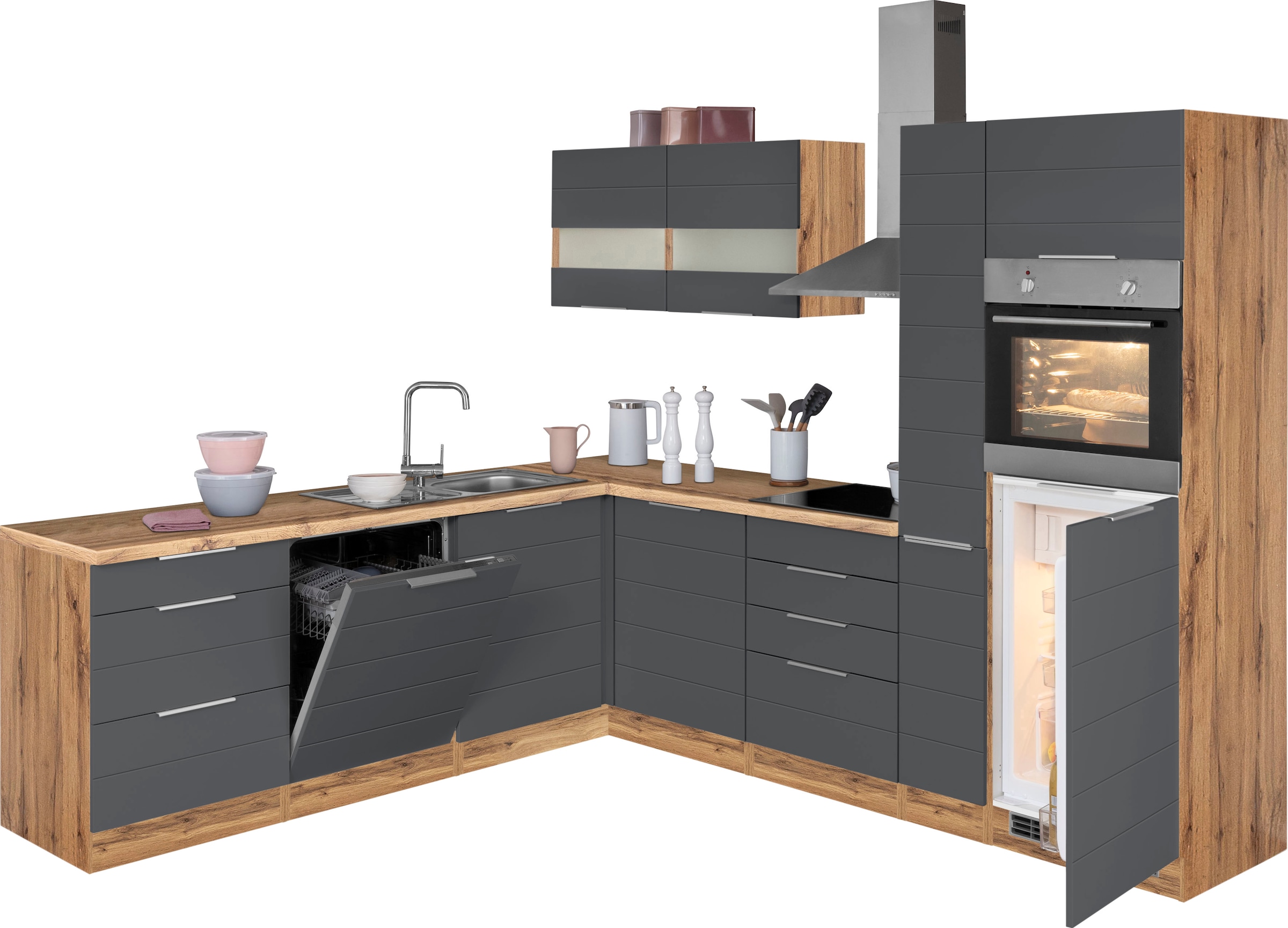 KOCHSTATION Winkelküche »KS-Luhe« Stellbreite 240x270 cm, wahlweise mit oder ohne E-Geräten, MDF-Fronten